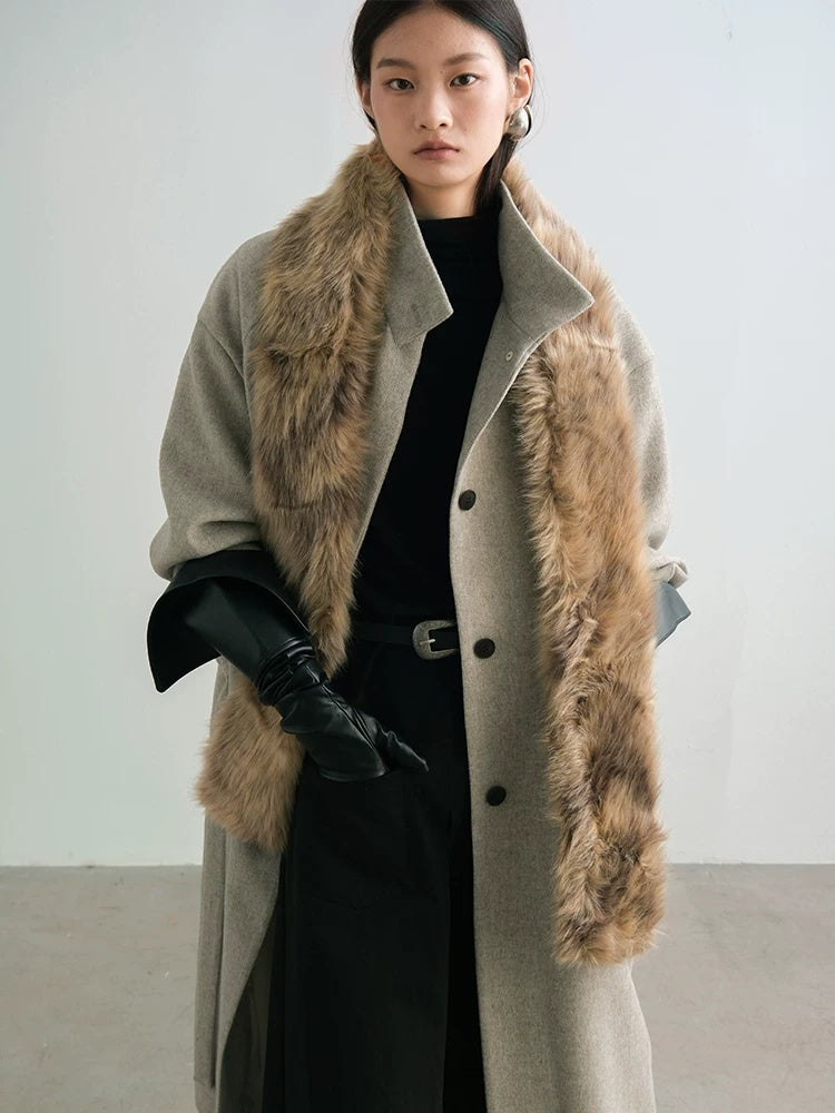 AnnoMundi Warm Wool Blend Thick Loose Fit Notched Lapel Commuter Women Gray Coat