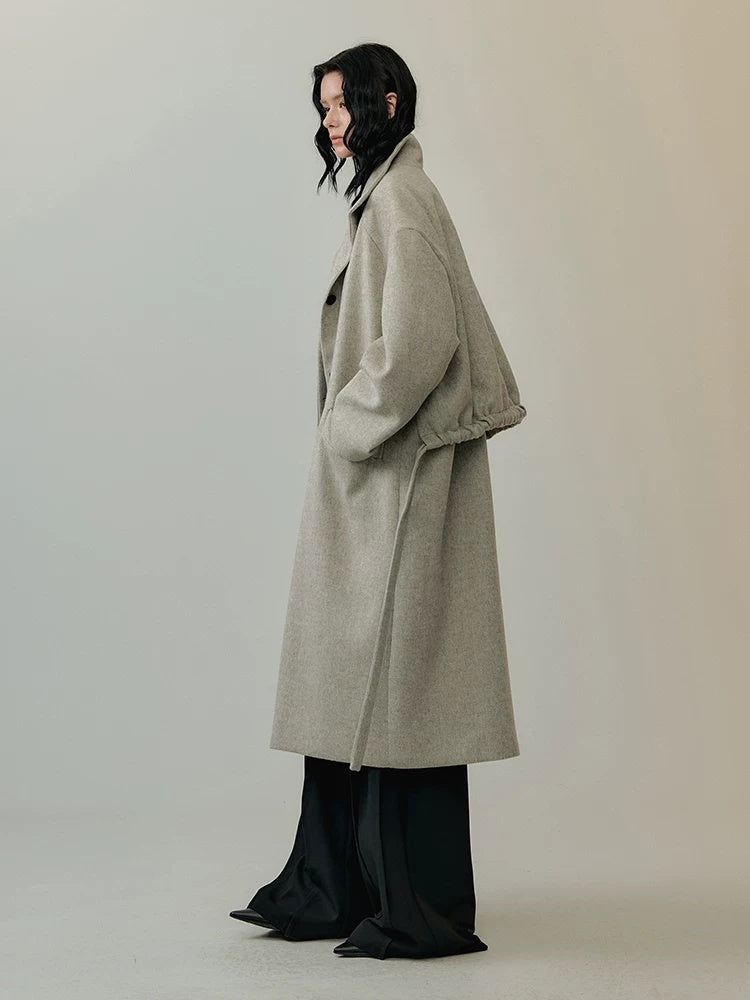 AnnoMundi Warm Wool Blend Thick Loose Fit Notched Lapel Commuter Women Gray Coat