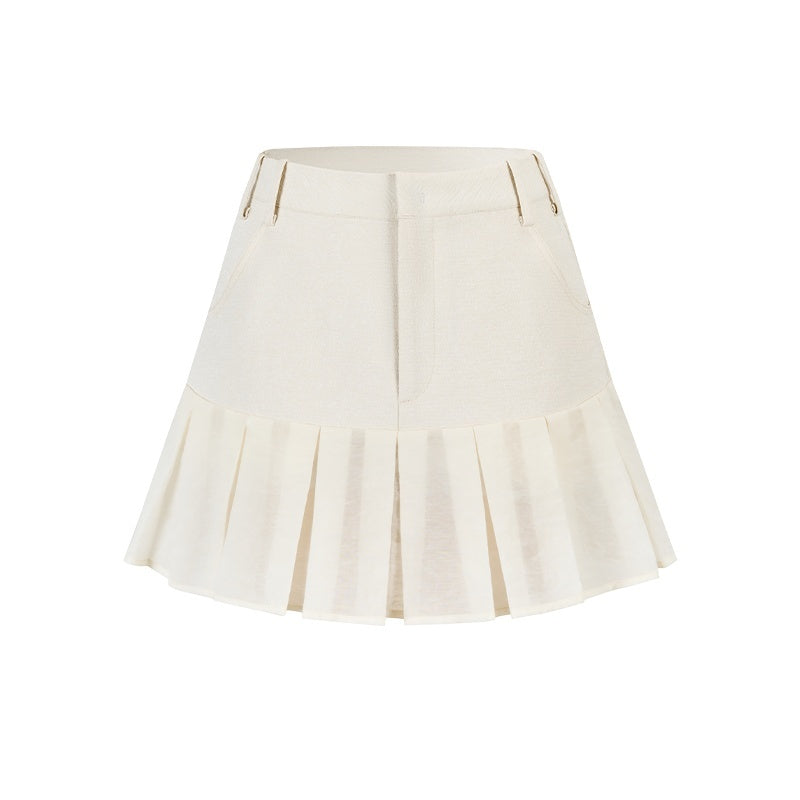 AnnoMundi Mini-jupe blanche plissée à volants et empiècements, taille haute, en polyester viscose pour femmes