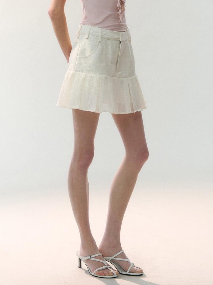 AnnoMundi Mini-jupe blanche plissée à volants et empiècements, taille haute, en polyester viscose pour femmes