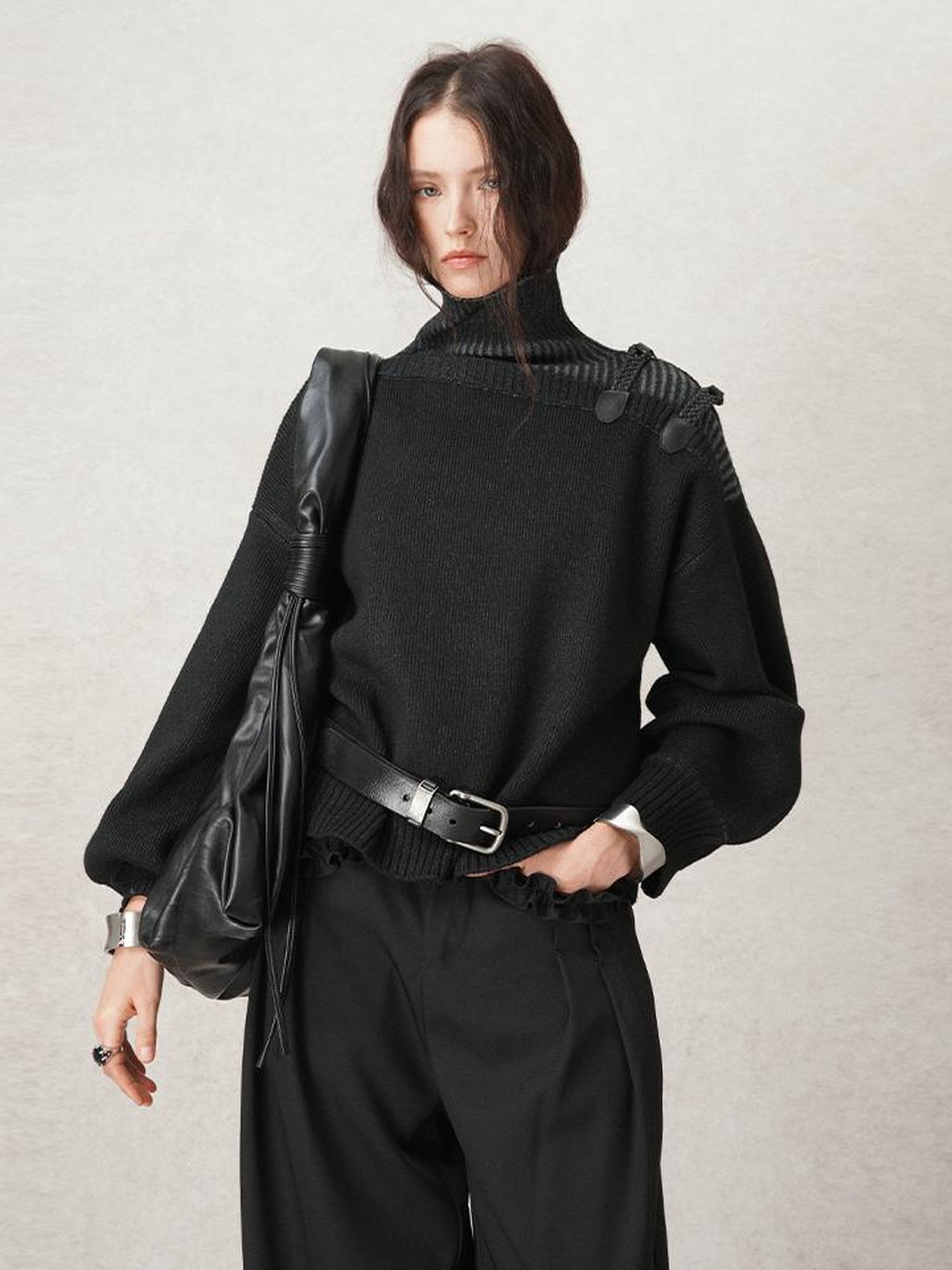 AnnoMundi Woven Light Poetry Textured Knit Sweater V-Neck T-Shirt Long Sleeve