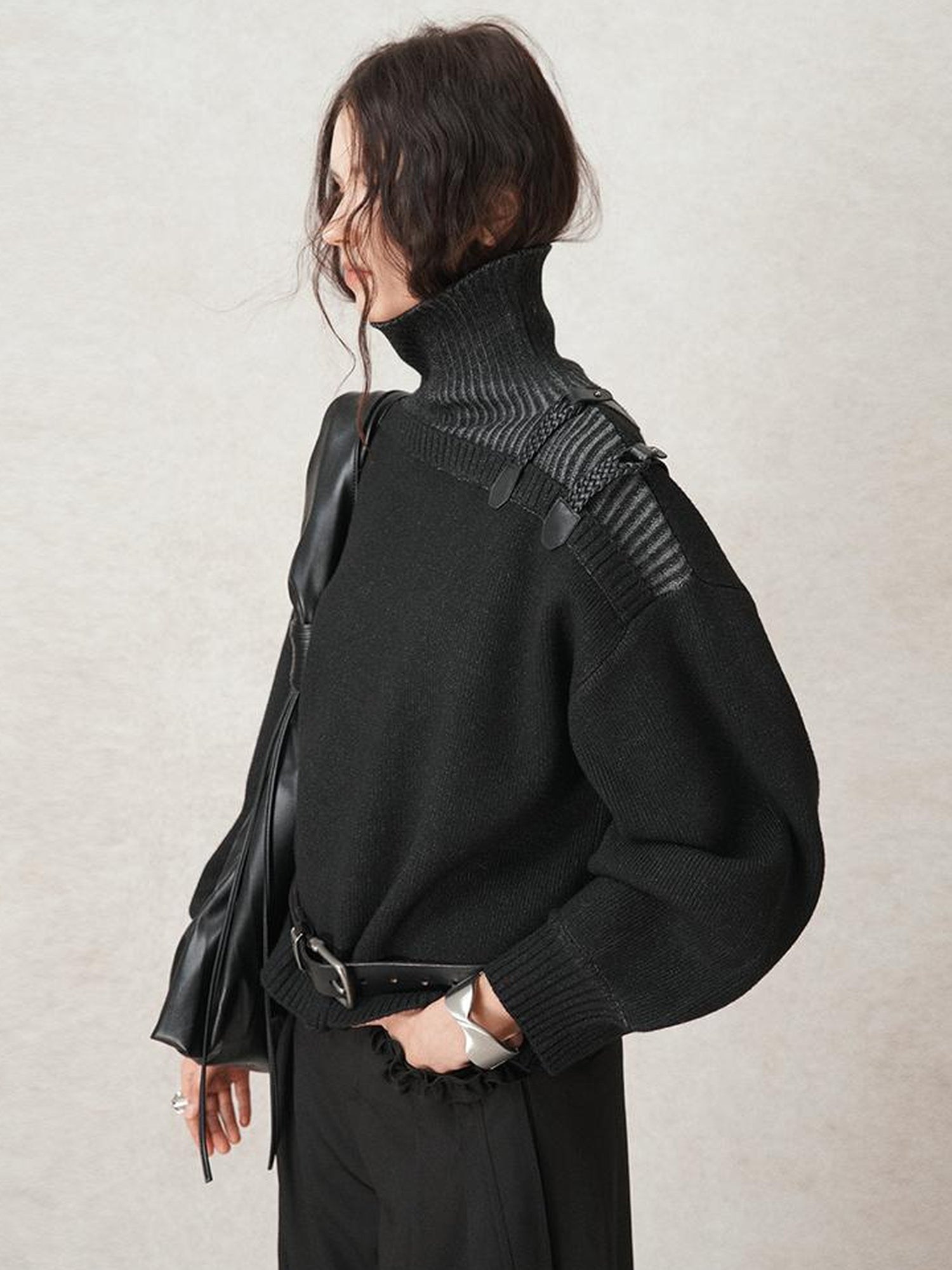 AnnoMundi Woven Light Poetry Textured Knit Sweater V-Neck T-Shirt Long Sleeve