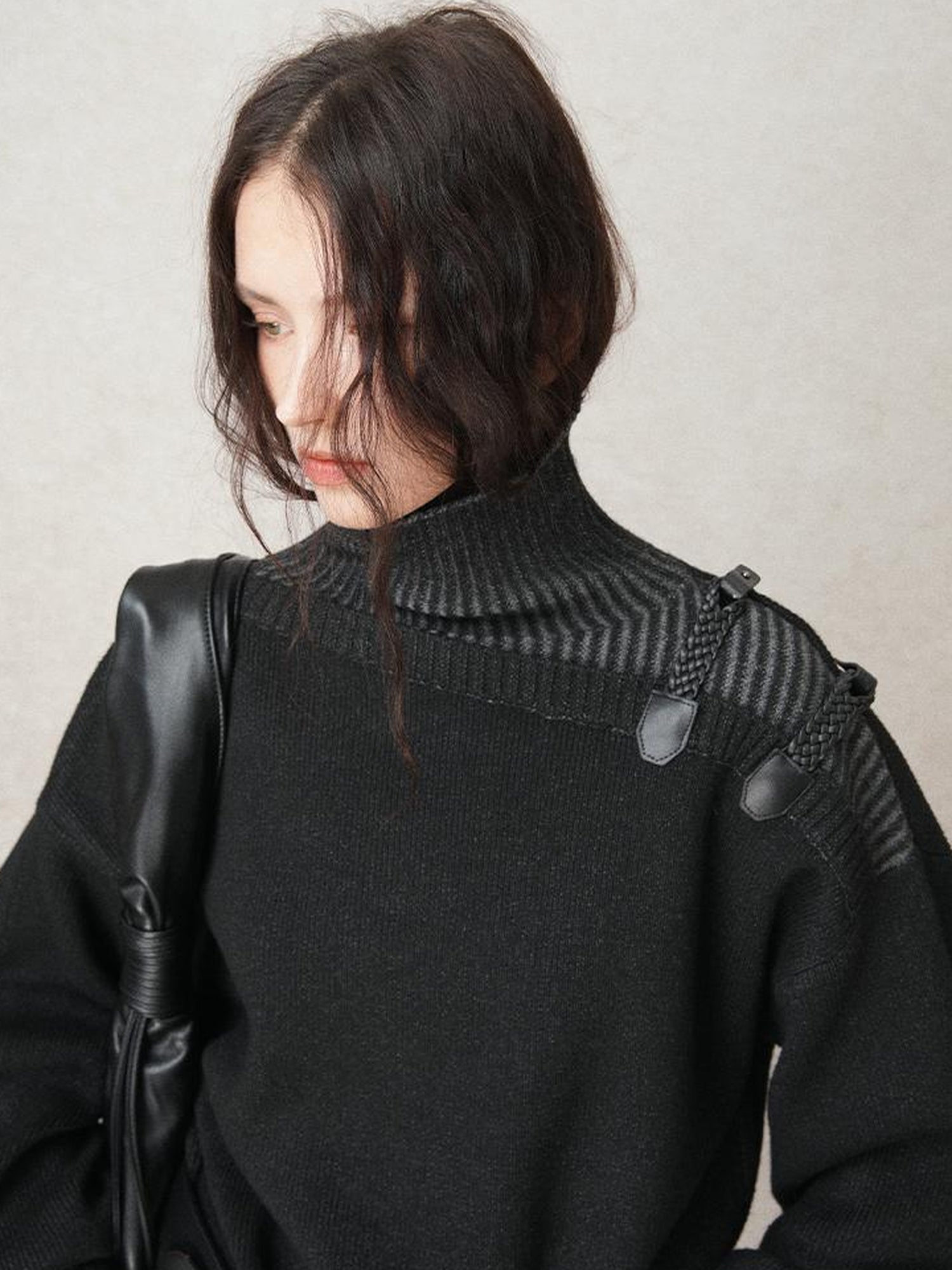 AnnoMundi Woven Light Poetry Textured Knit Sweater V-Neck T-Shirt Long Sleeve