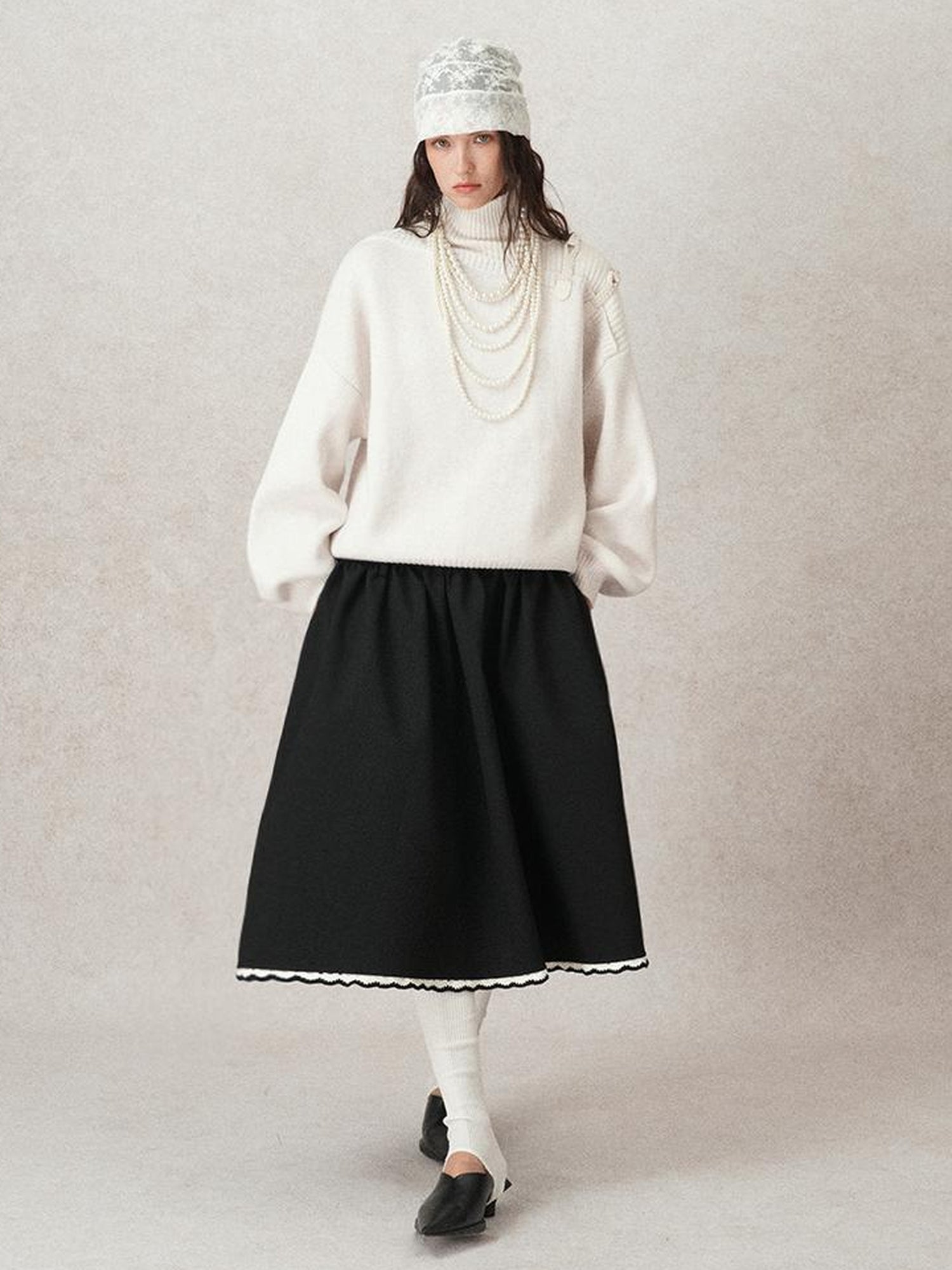 AnnoMundi Woven Light Poetry Textured Knit Sweater V-Neck T-Shirt Long Sleeve