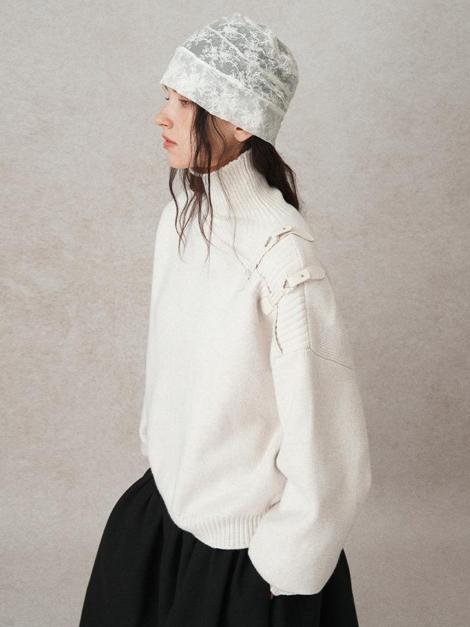 AnnoMundi Woven Light Poetry Textured Knit Sweater V-Neck T-Shirt Long Sleeve