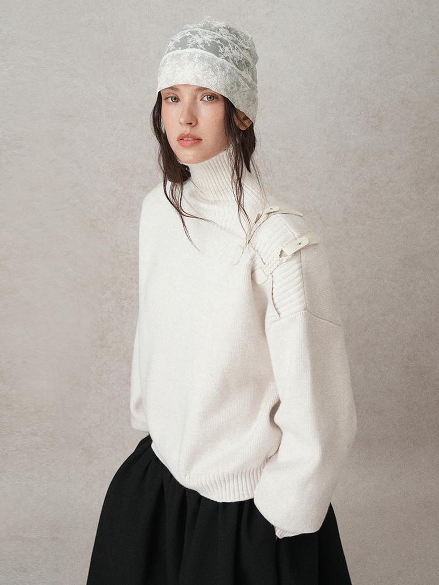 AnnoMundi Woven Light Poetry Textured Knit Sweater V-Neck T-Shirt Long Sleeve