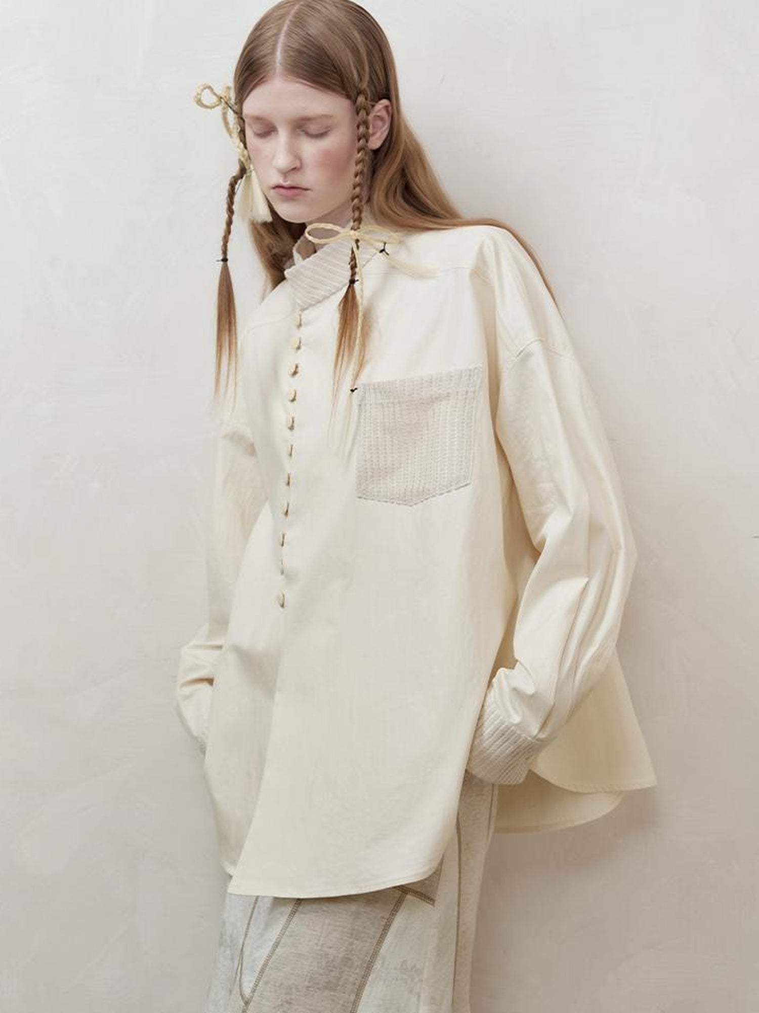 AnnoMundi Woven Texture Linen Blend Oversized Shirt