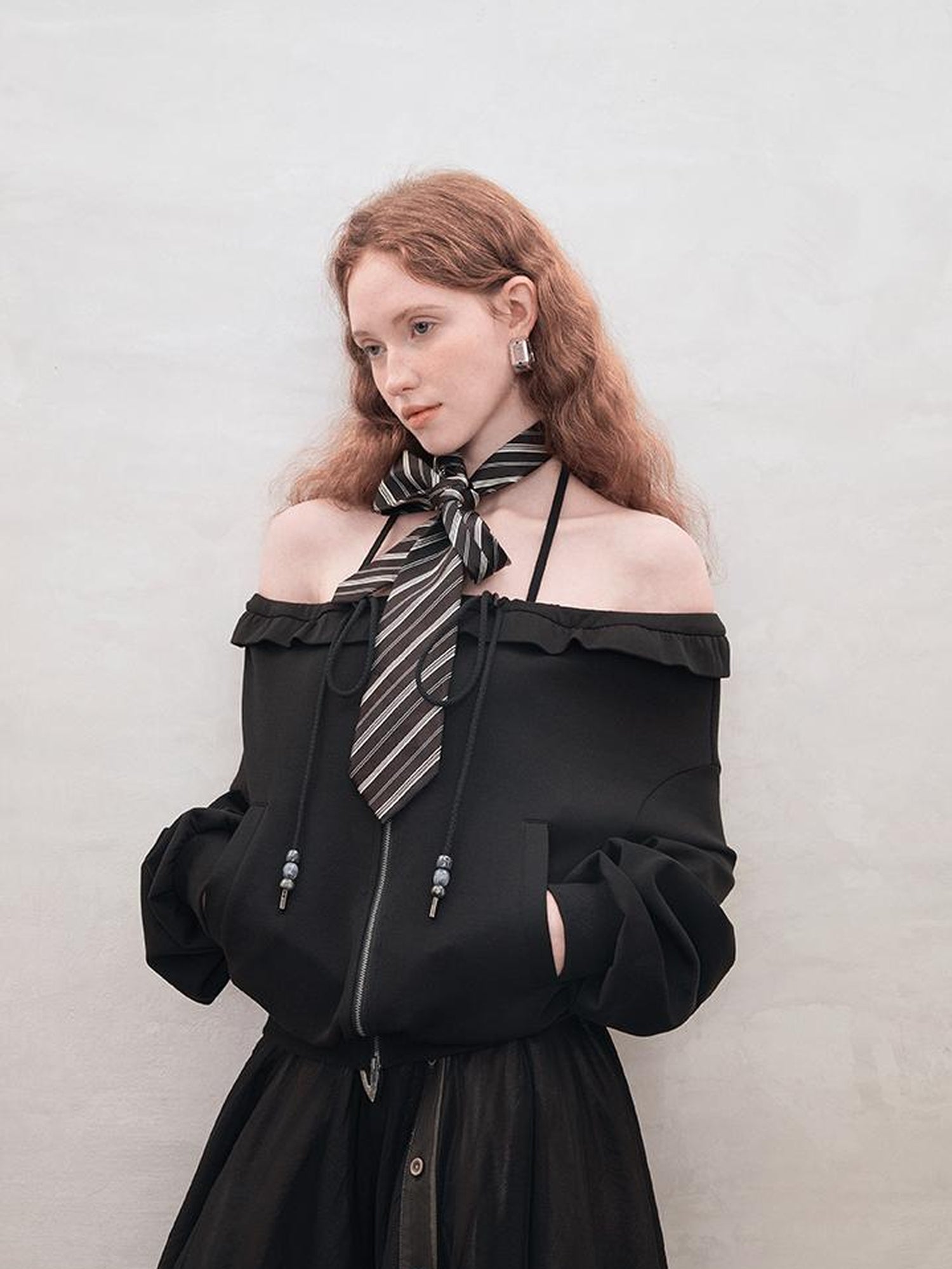 AnnoMundi Zip Front Knit Sweatshirt with Beaded Drawstring