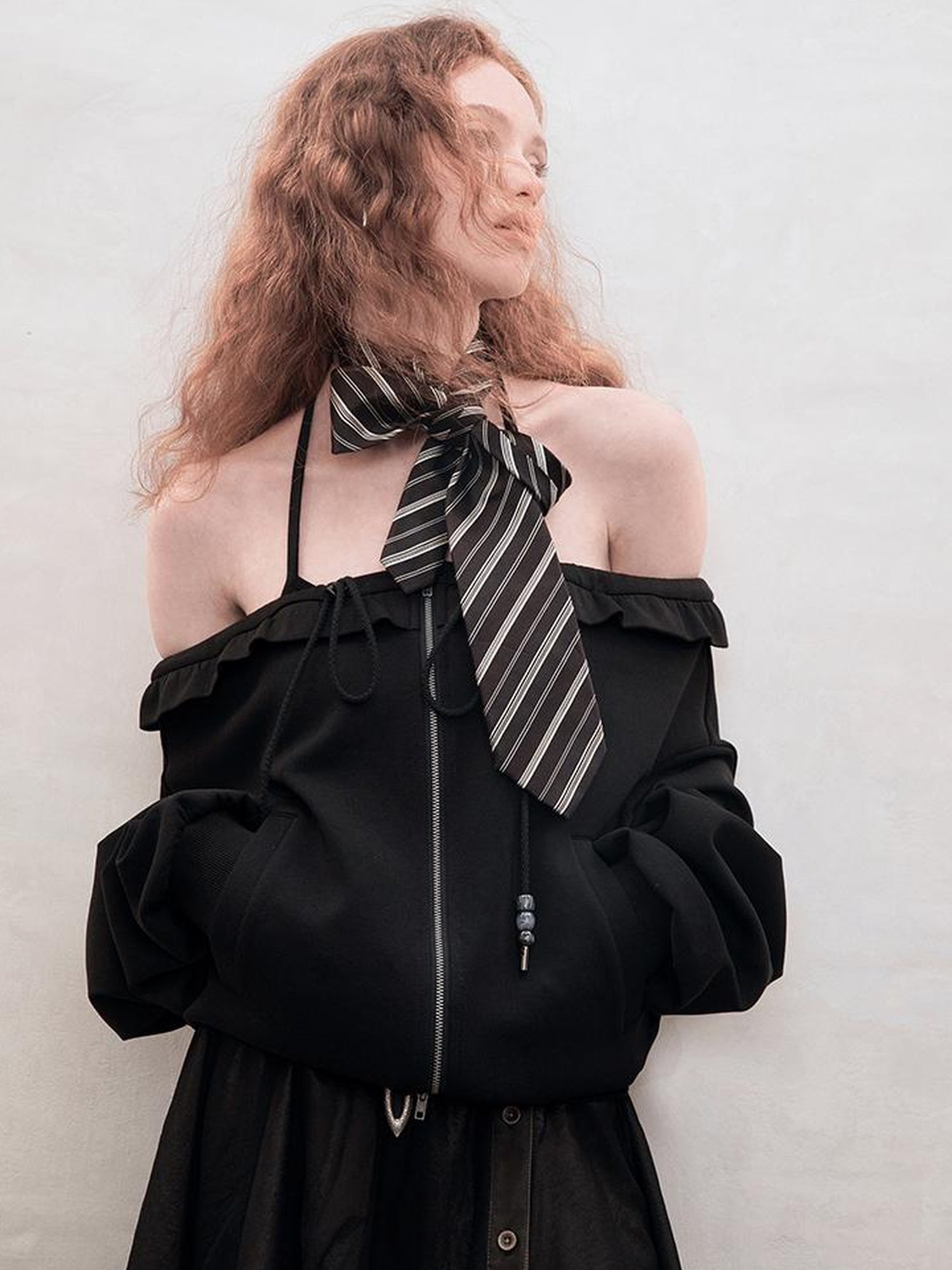 AnnoMundi Zip Front Knit Sweatshirt with Beaded Drawstring