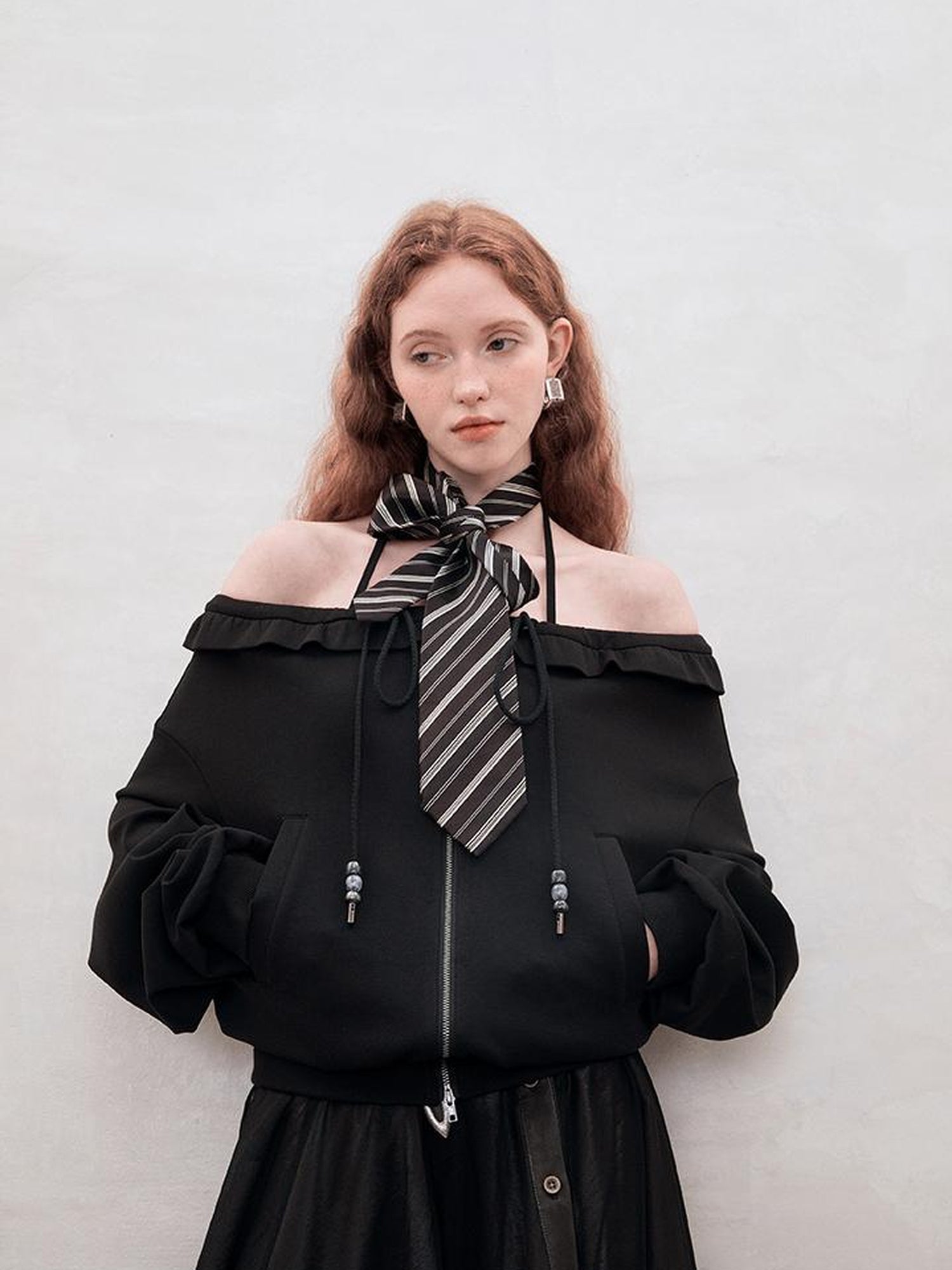 AnnoMundi Zip Front Knit Sweatshirt with Beaded Drawstring