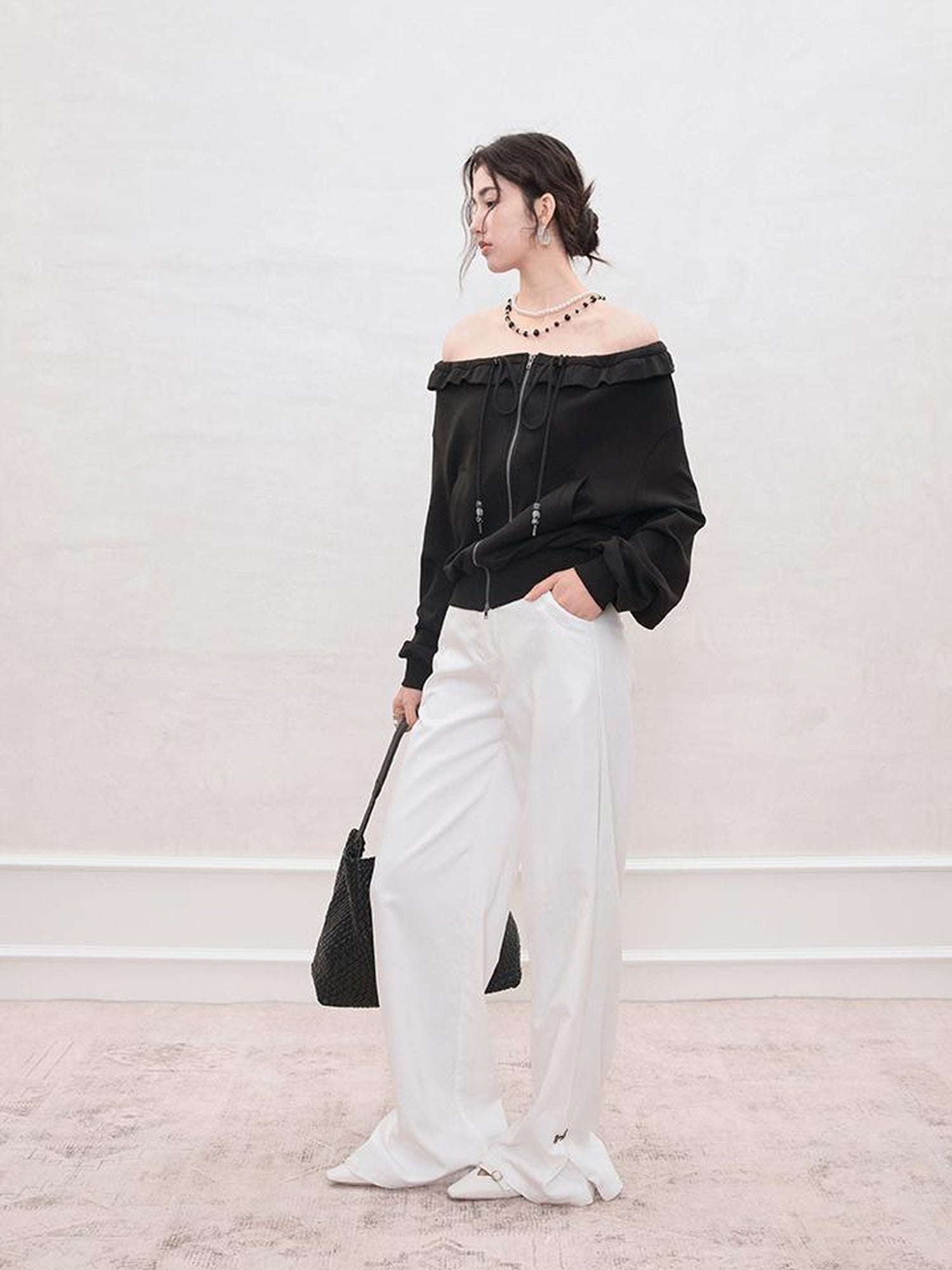 AnnoMundi Zip Front Knit Sweatshirt with Beaded Drawstring