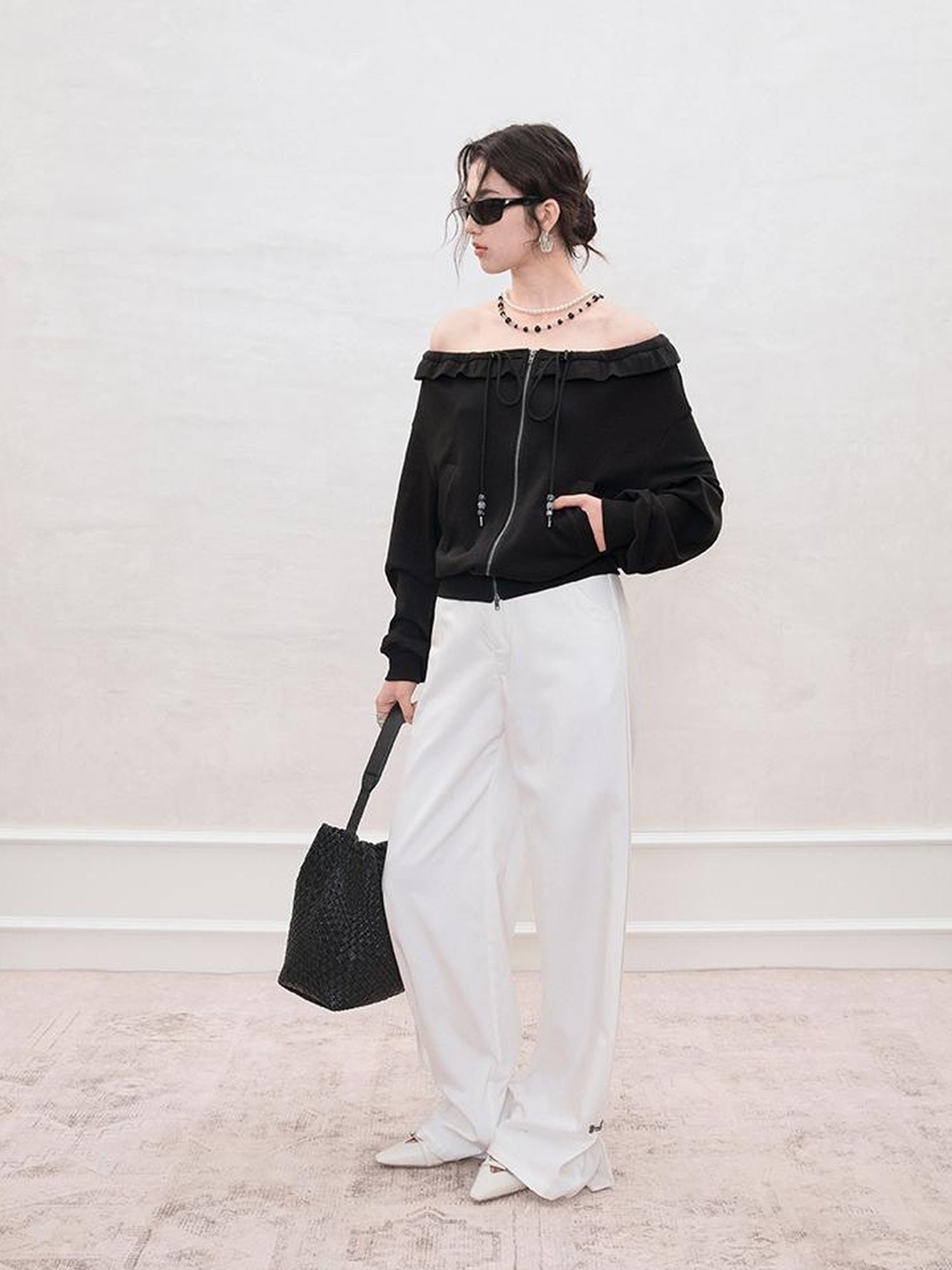 AnnoMundi Zip Front Knit Sweatshirt with Beaded Drawstring