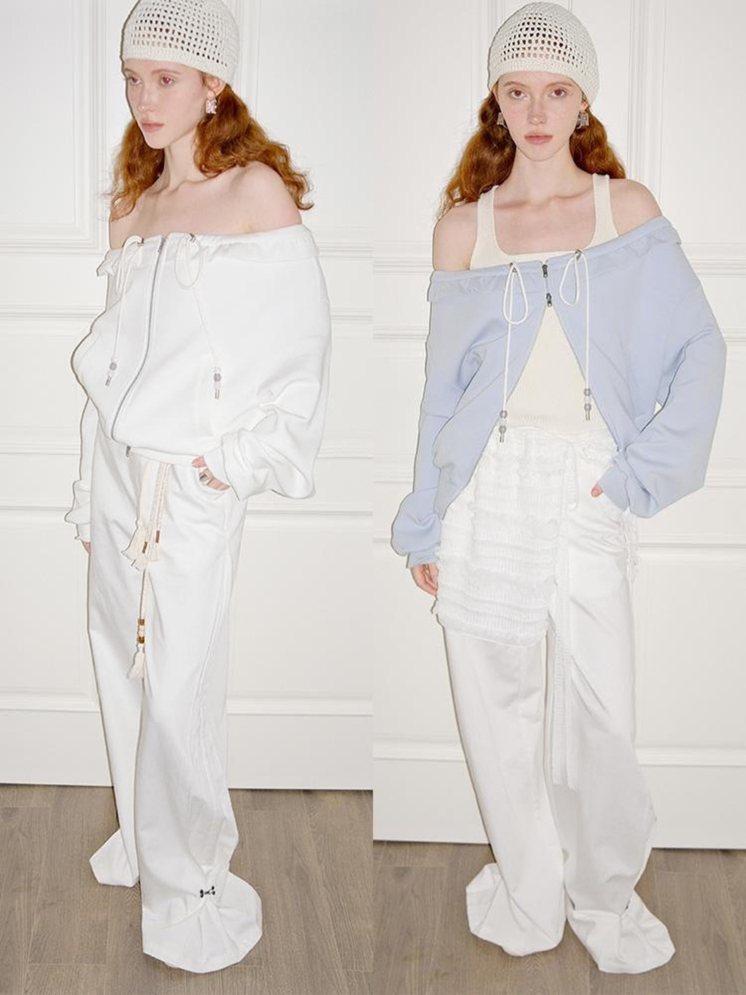 AnnoMundi Zip Front Knit Sweatshirt with Beaded Drawstring