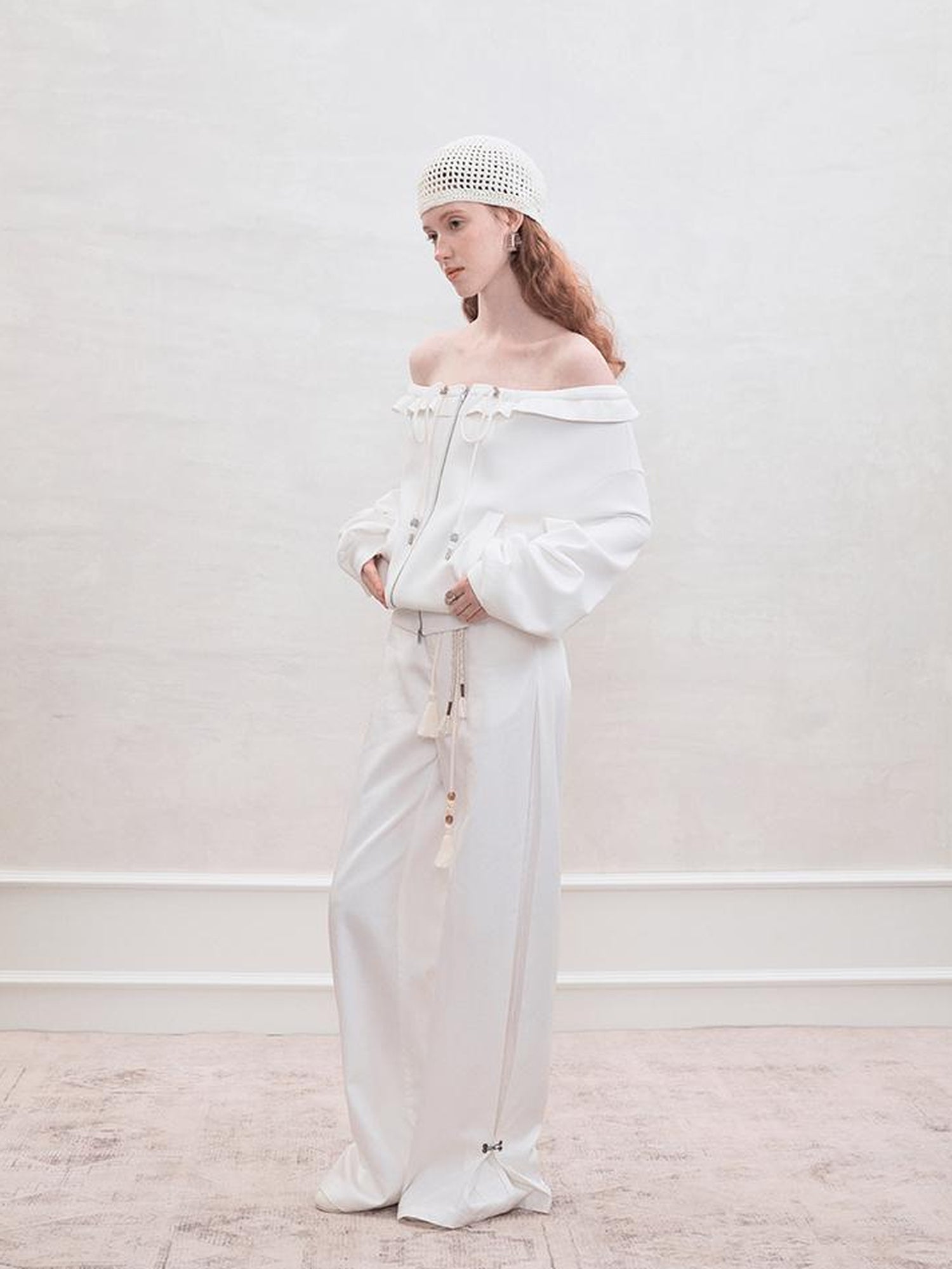 AnnoMundi Zip Front Knit Sweatshirt with Beaded Drawstring