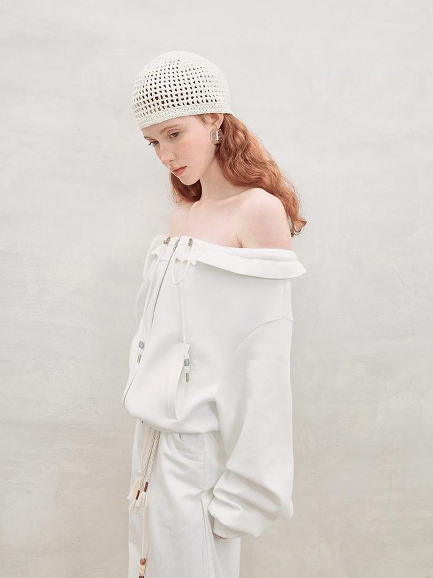 AnnoMundi Zip Front Knit Sweatshirt with Beaded Drawstring