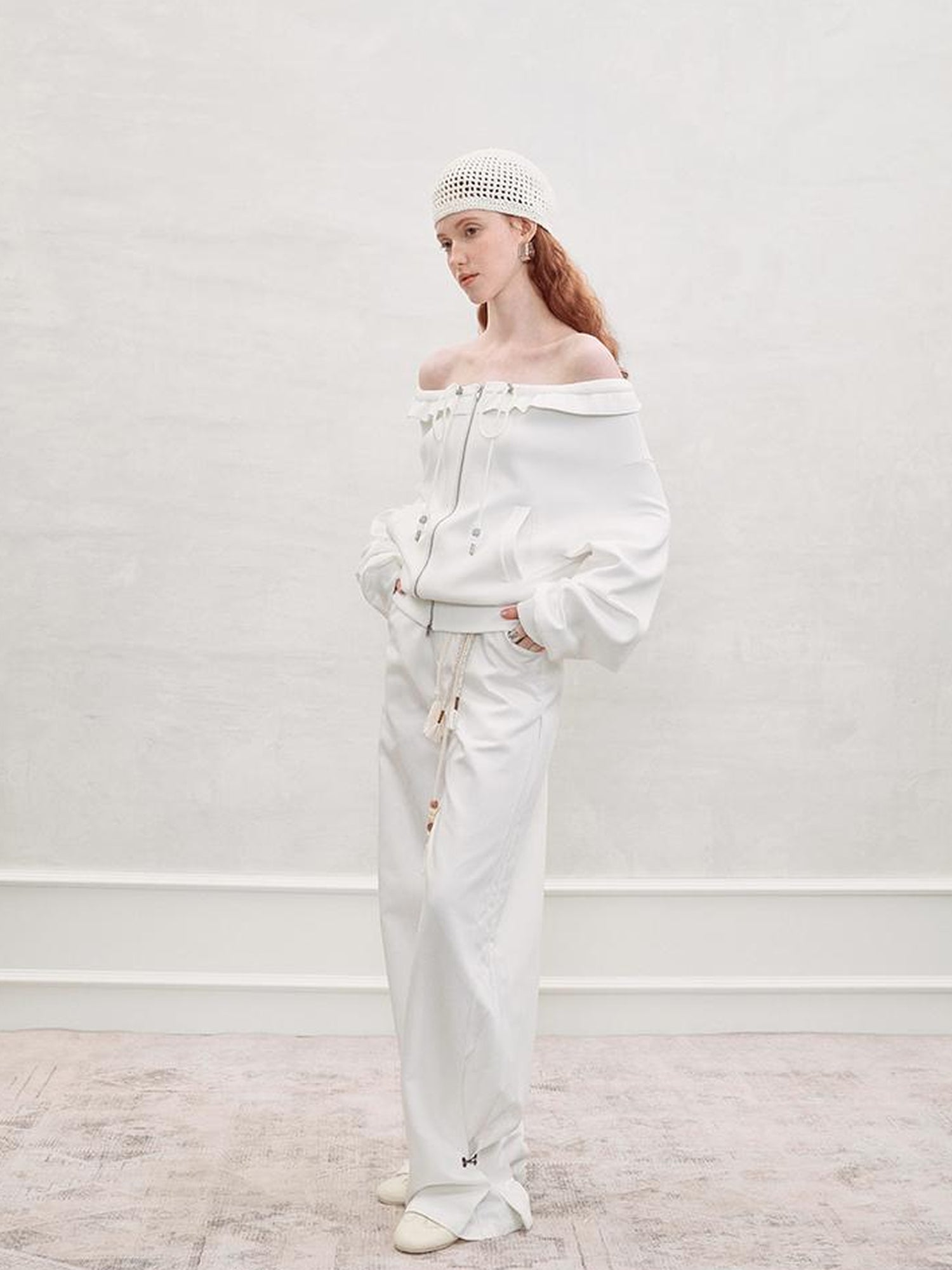 AnnoMundi Zip Front Knit Sweatshirt with Beaded Drawstring