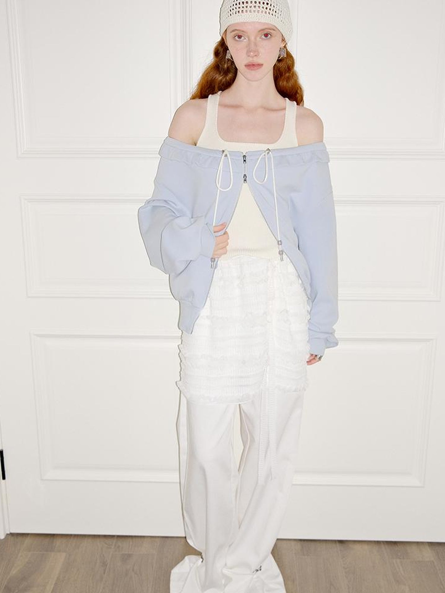 AnnoMundi Zip Front Knit Sweatshirt with Beaded Drawstring