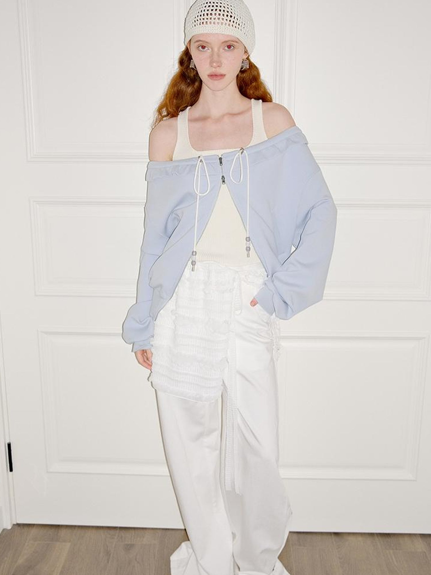 AnnoMundi Zip Front Knit Sweatshirt with Beaded Drawstring