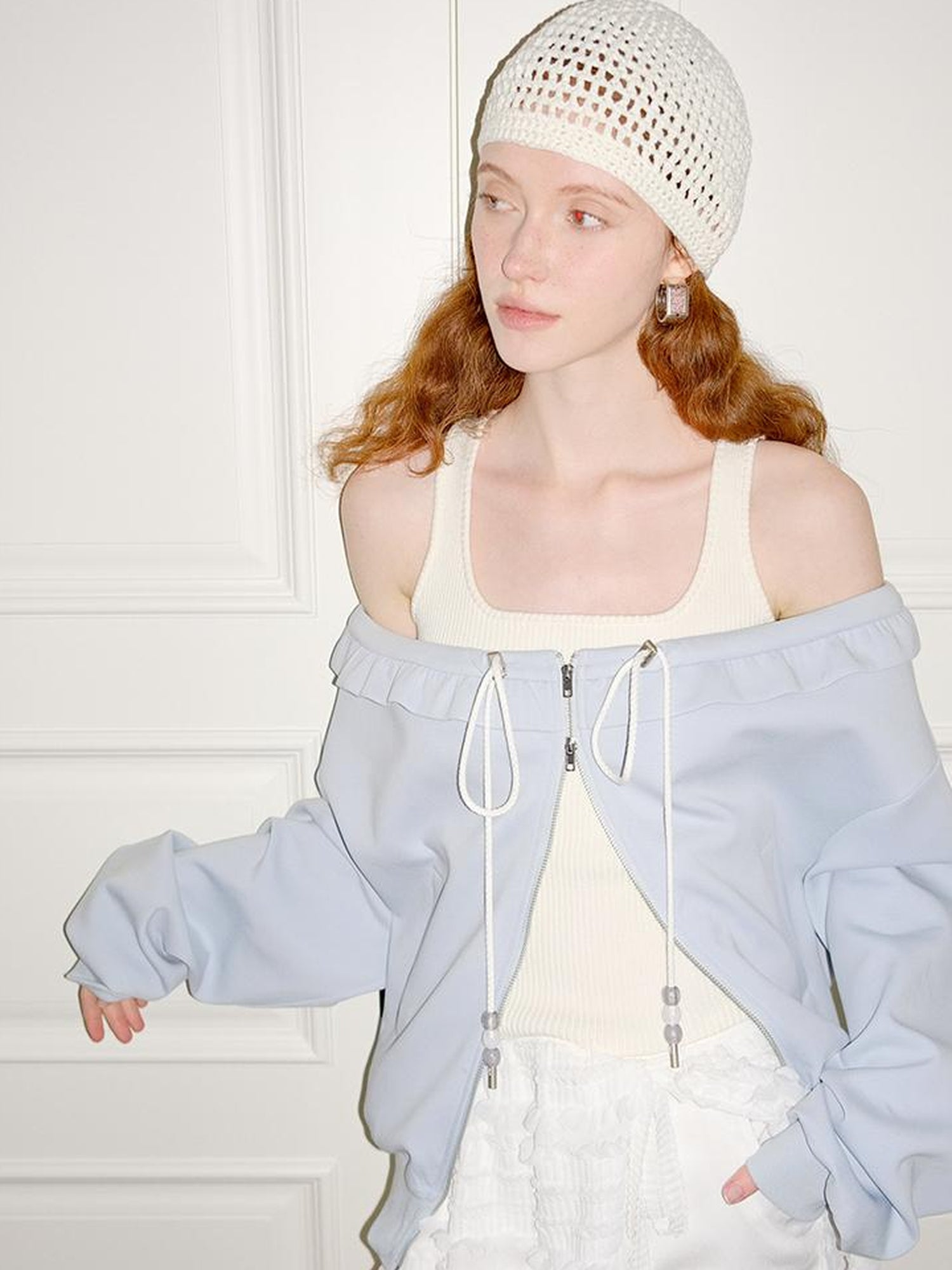 AnnoMundi Zip Front Knit Sweatshirt with Beaded Drawstring