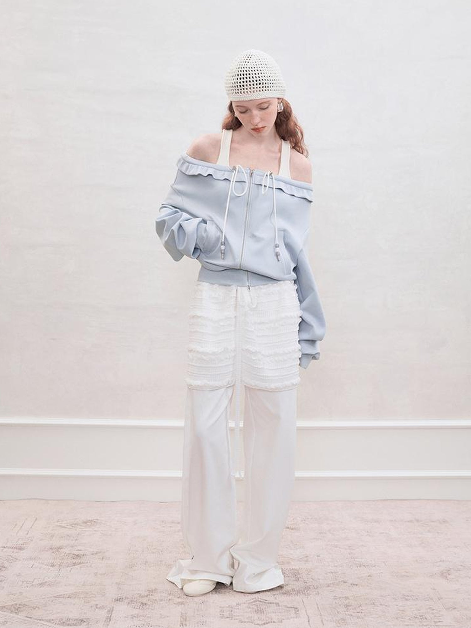 AnnoMundi Zip Front Knit Sweatshirt with Beaded Drawstring