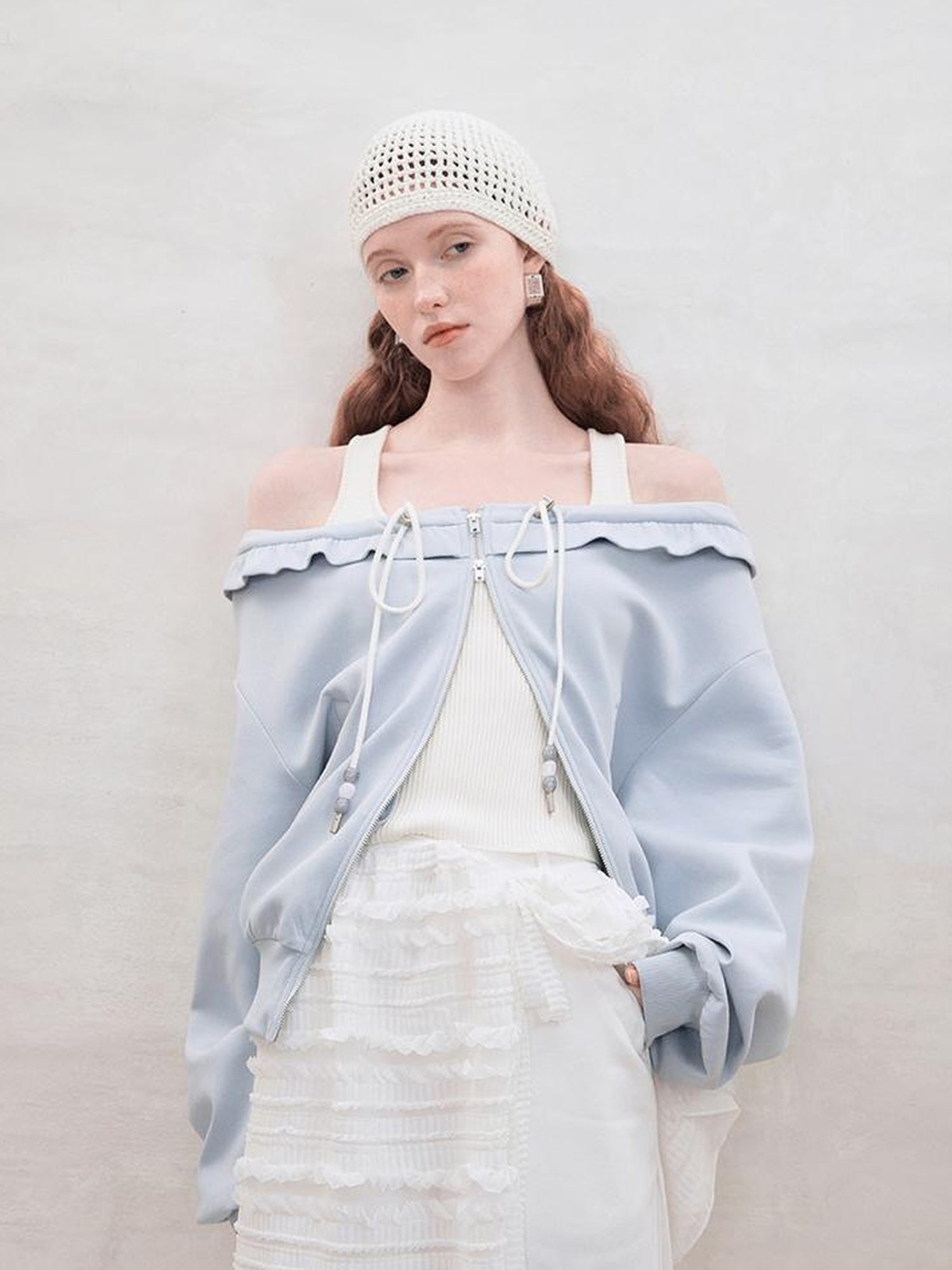 AnnoMundi Zip Front Knit Sweatshirt with Beaded Drawstring