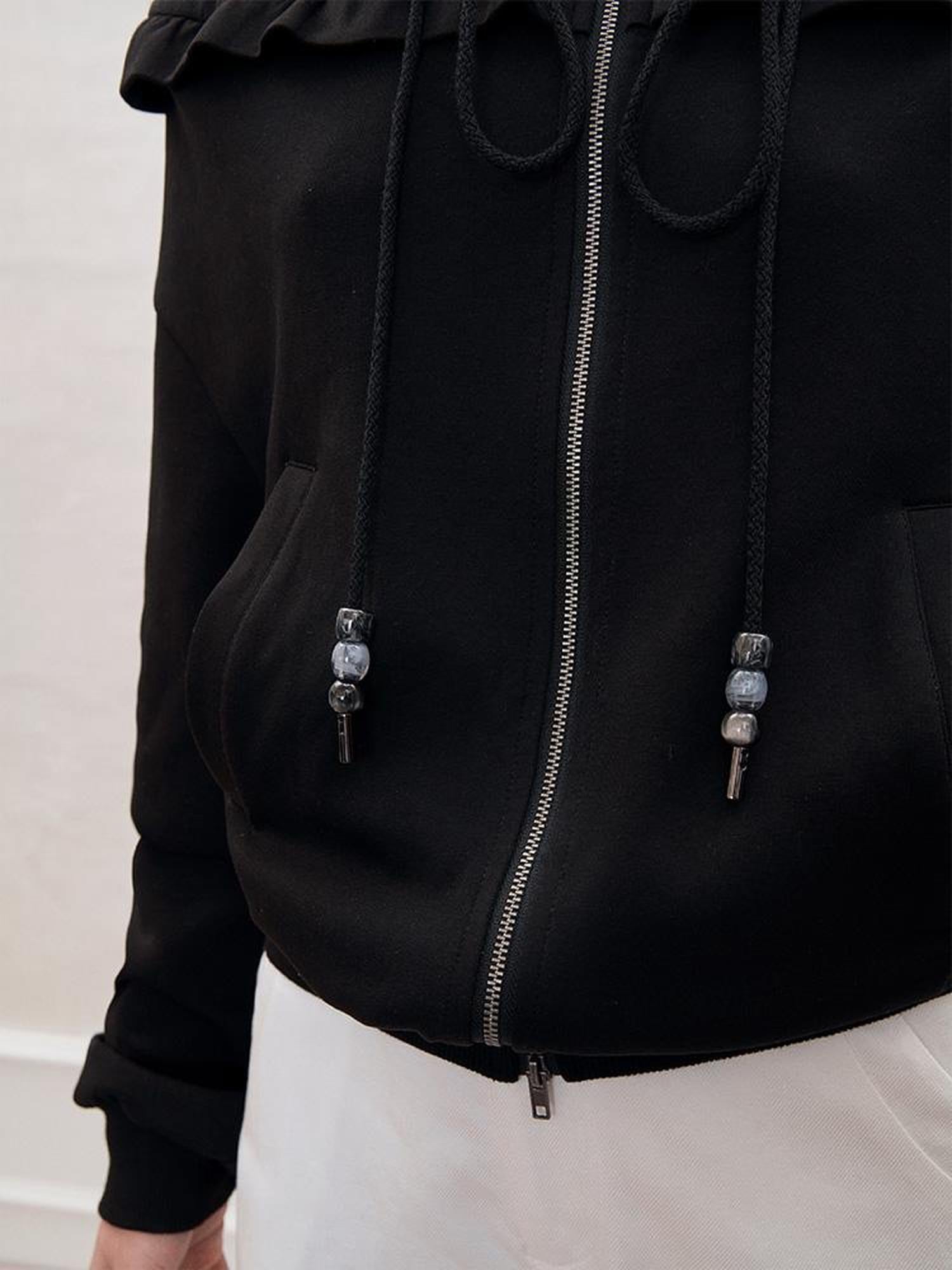 AnnoMundi Zip Front Knit Sweatshirt with Beaded Drawstring