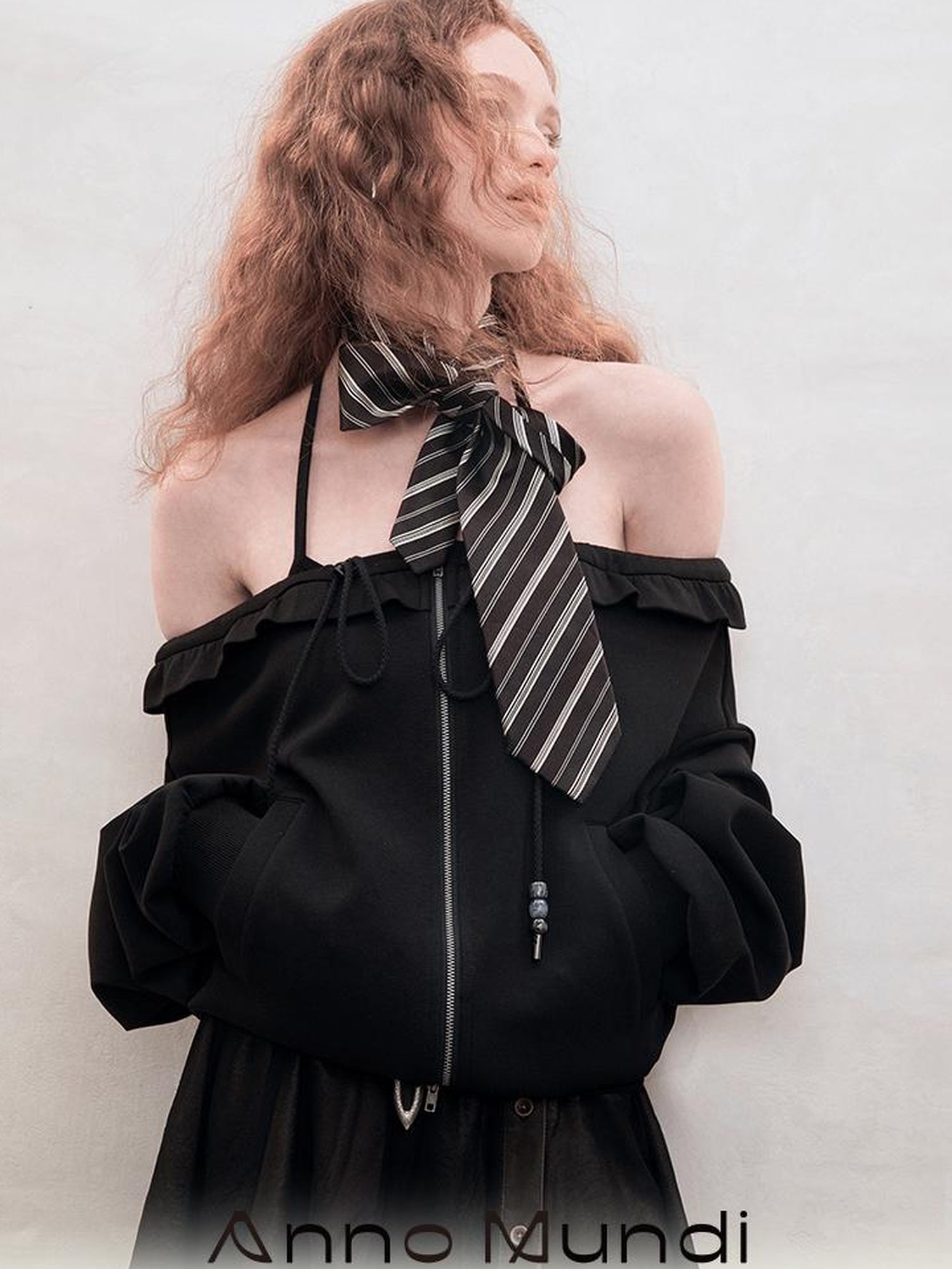 AnnoMundi Zip Front Knit Sweatshirt with Beaded Drawstring