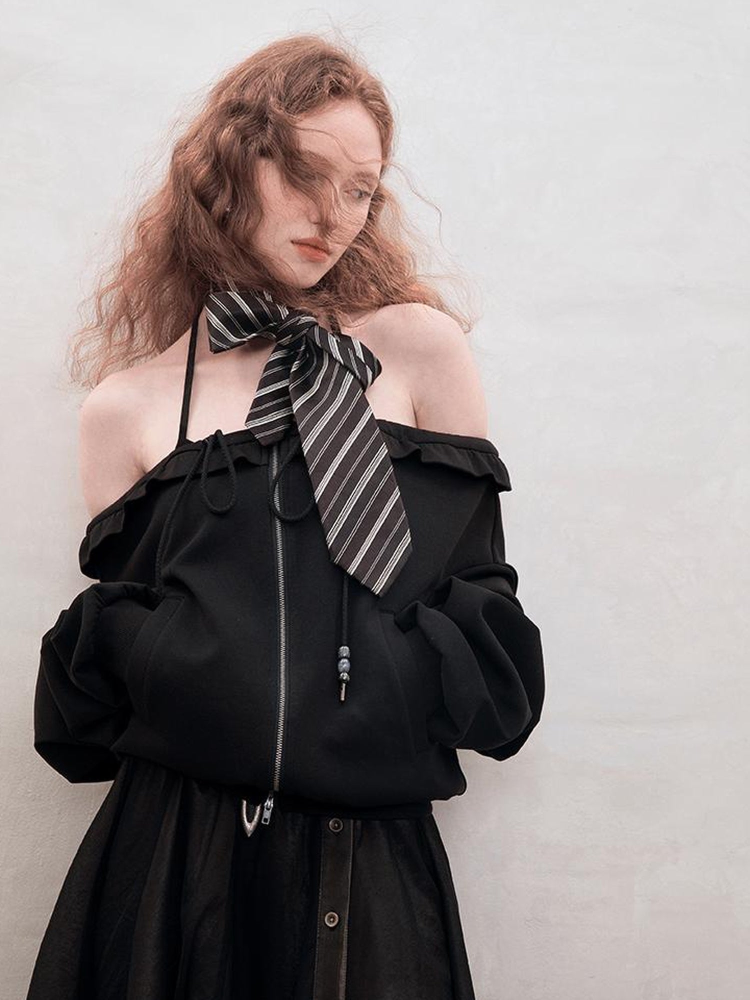 AnnoMundi Zip Front Knit Sweatshirt with Beaded Drawstring