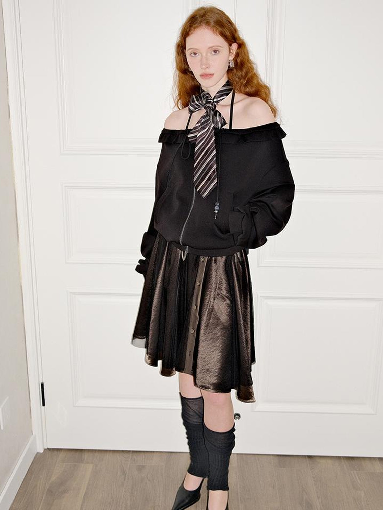 AnnoMundi Zip Front Knit Sweatshirt with Beaded Drawstring