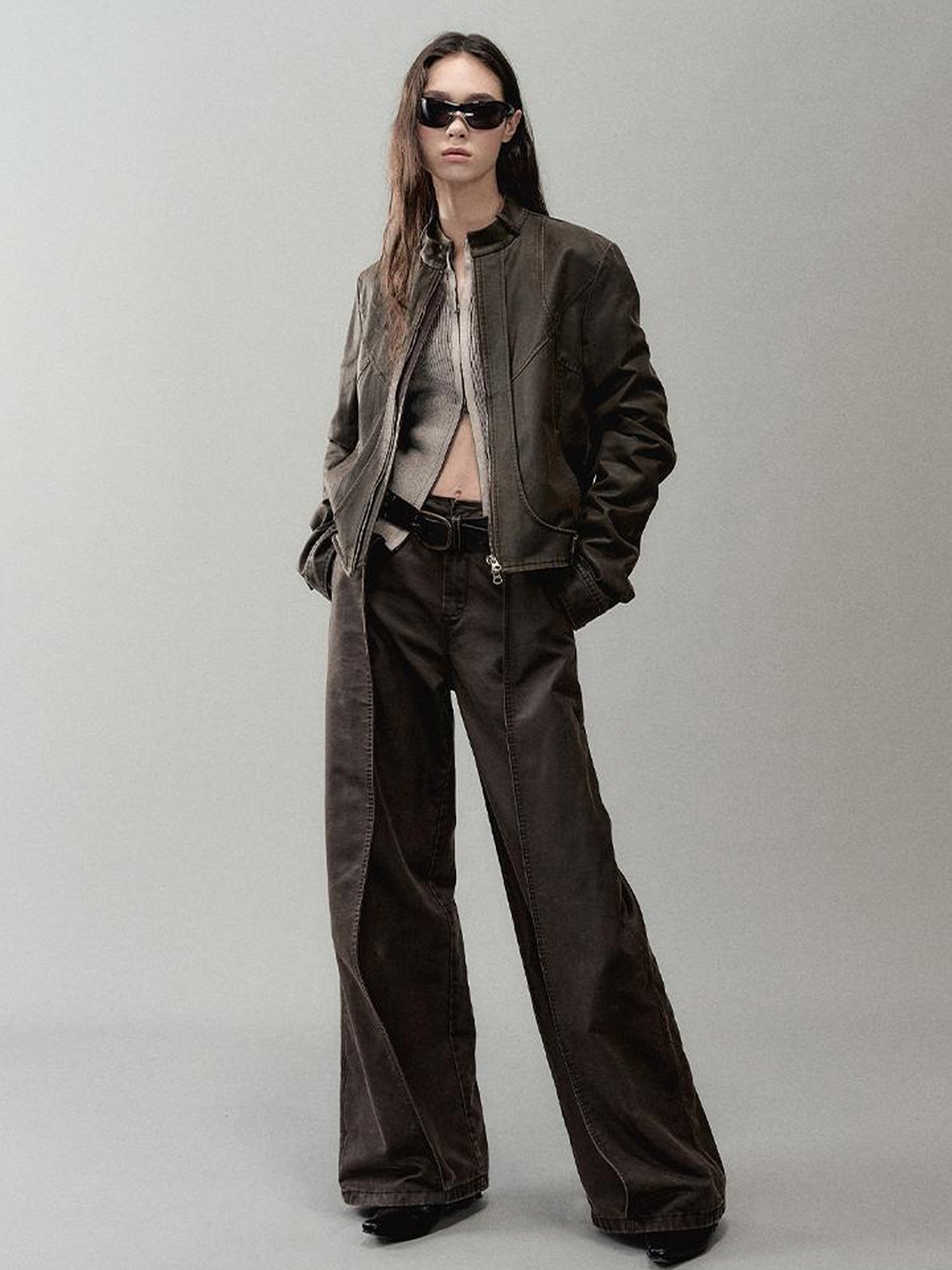 AnnoMundi Zipper Knit Cardigan With Spliced Panels And Distressed Cuffs