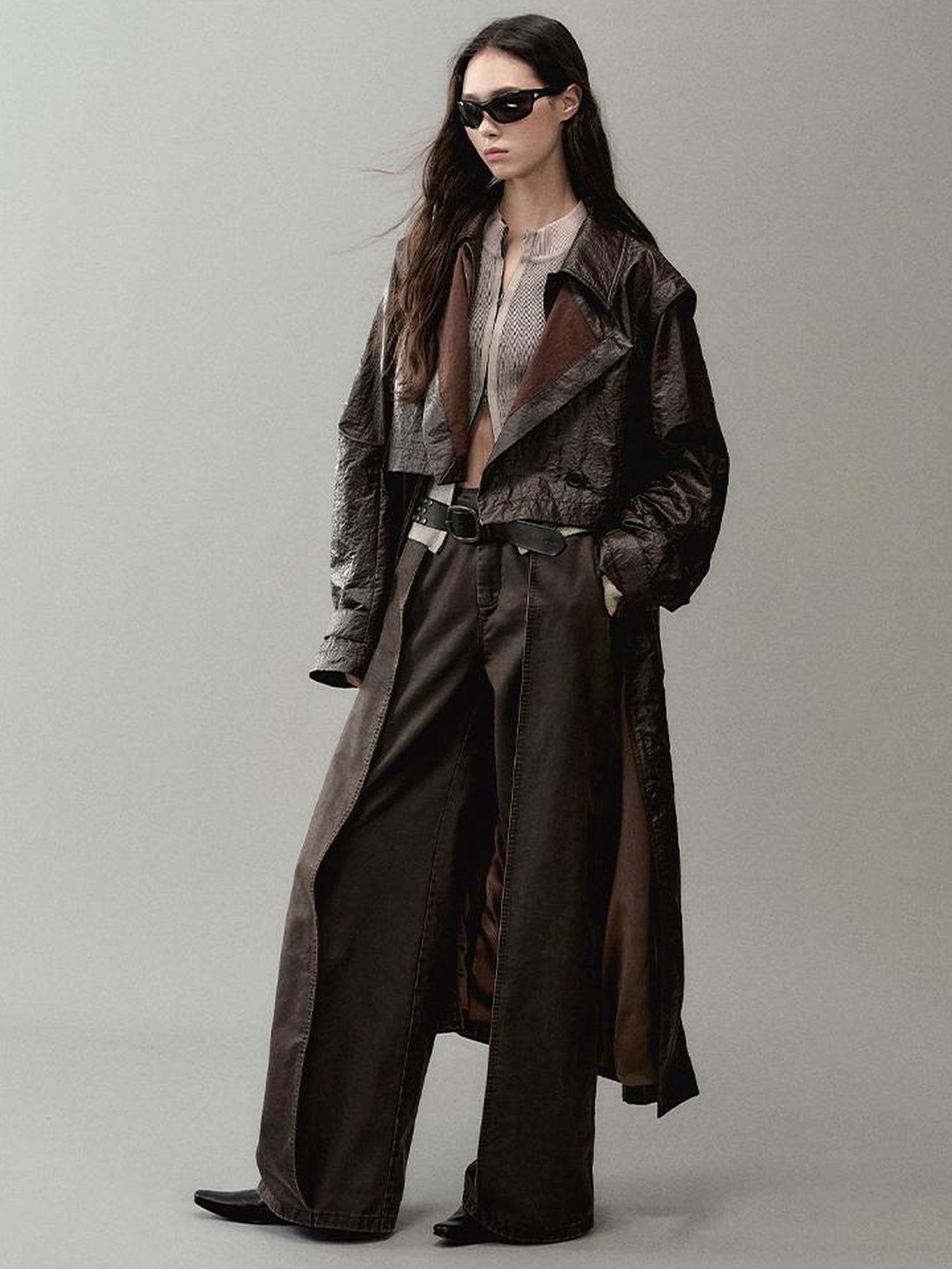 AnnoMundi Zipper Knit Cardigan With Spliced Panels And Distressed Cuffs