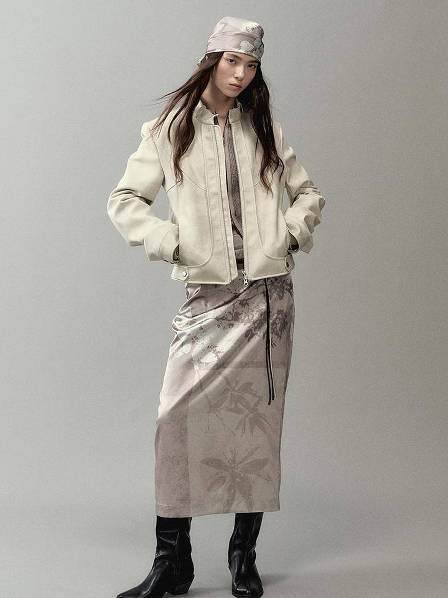 AnnoMundi Zipper Knit Cardigan With Spliced Panels And Distressed Cuffs