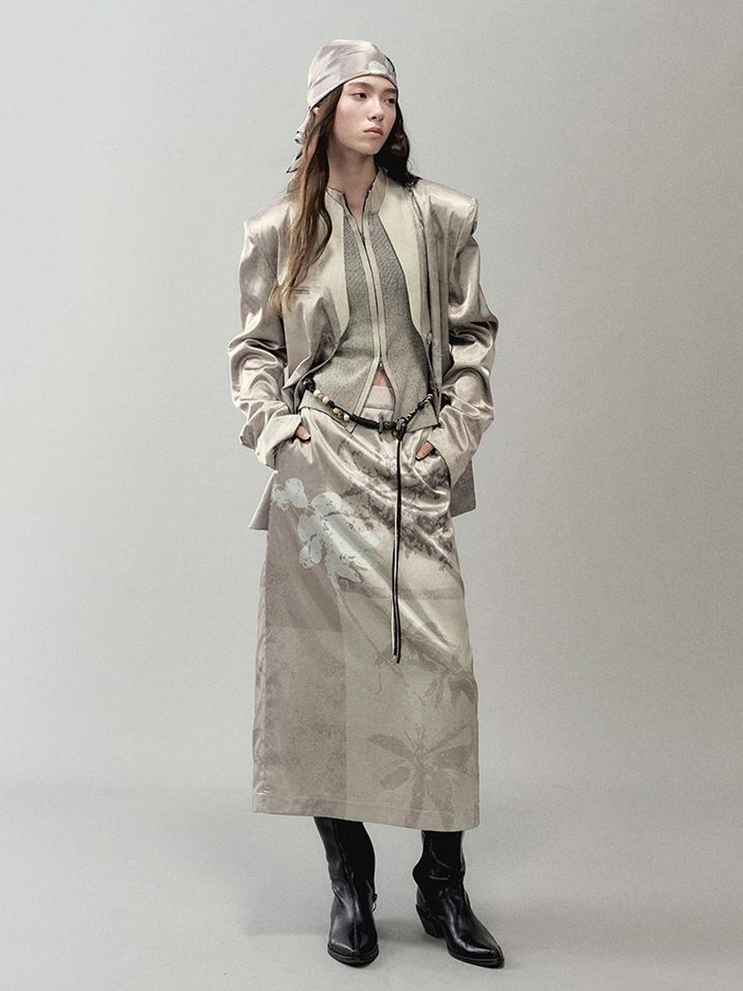 AnnoMundi Zipper Knit Cardigan With Spliced Panels And Distressed Cuffs