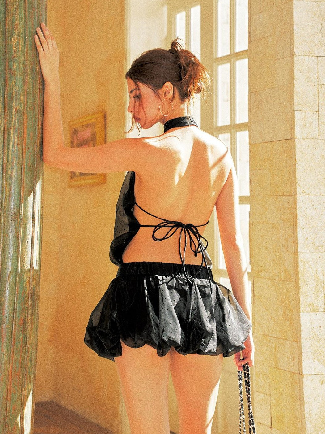 Anti Being General Black Mesh Polka Dot Tie Open Back Women&