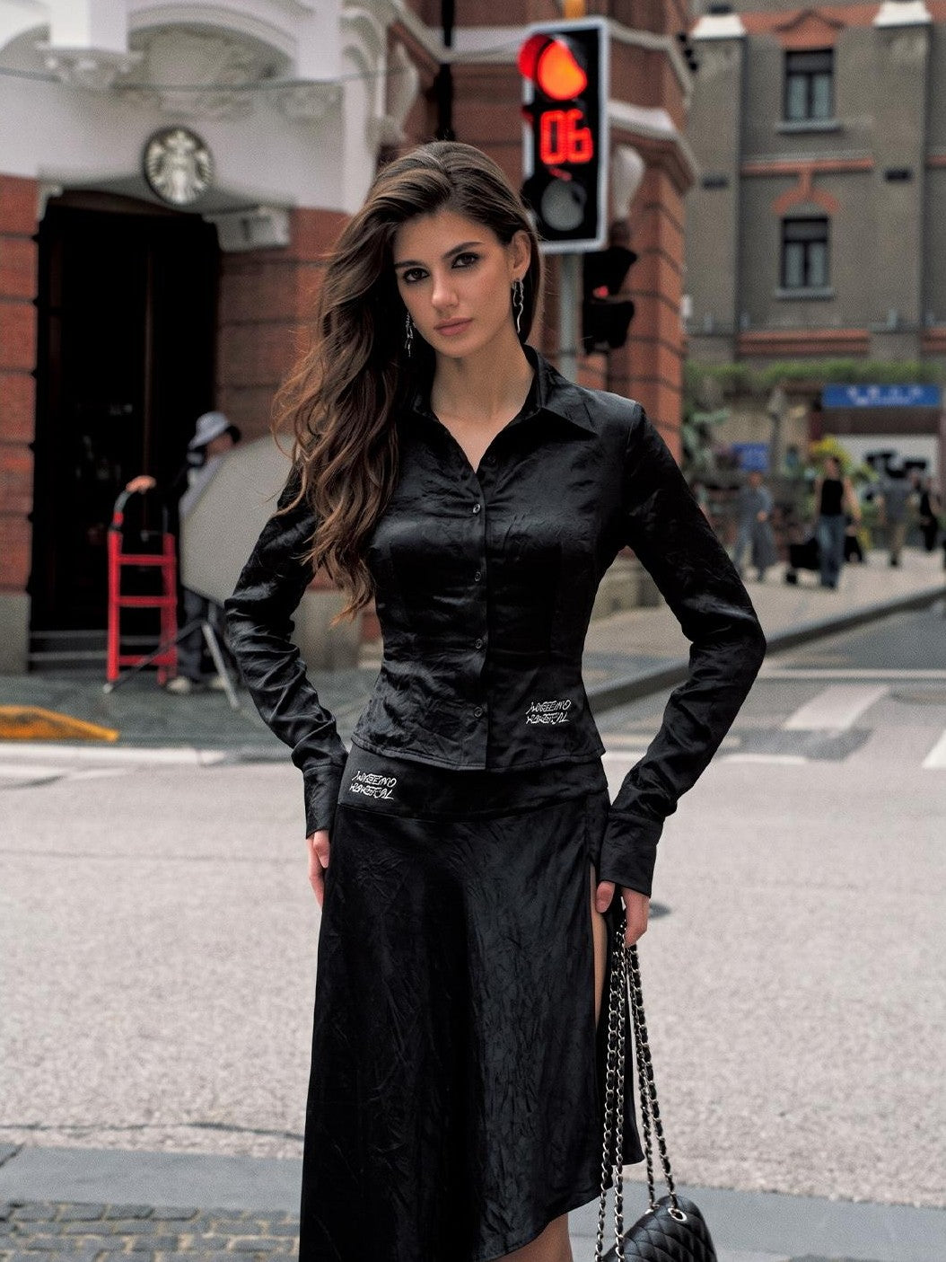 Anti Being General Black Sexy Long Sleeve Shirt And Skirt Women&