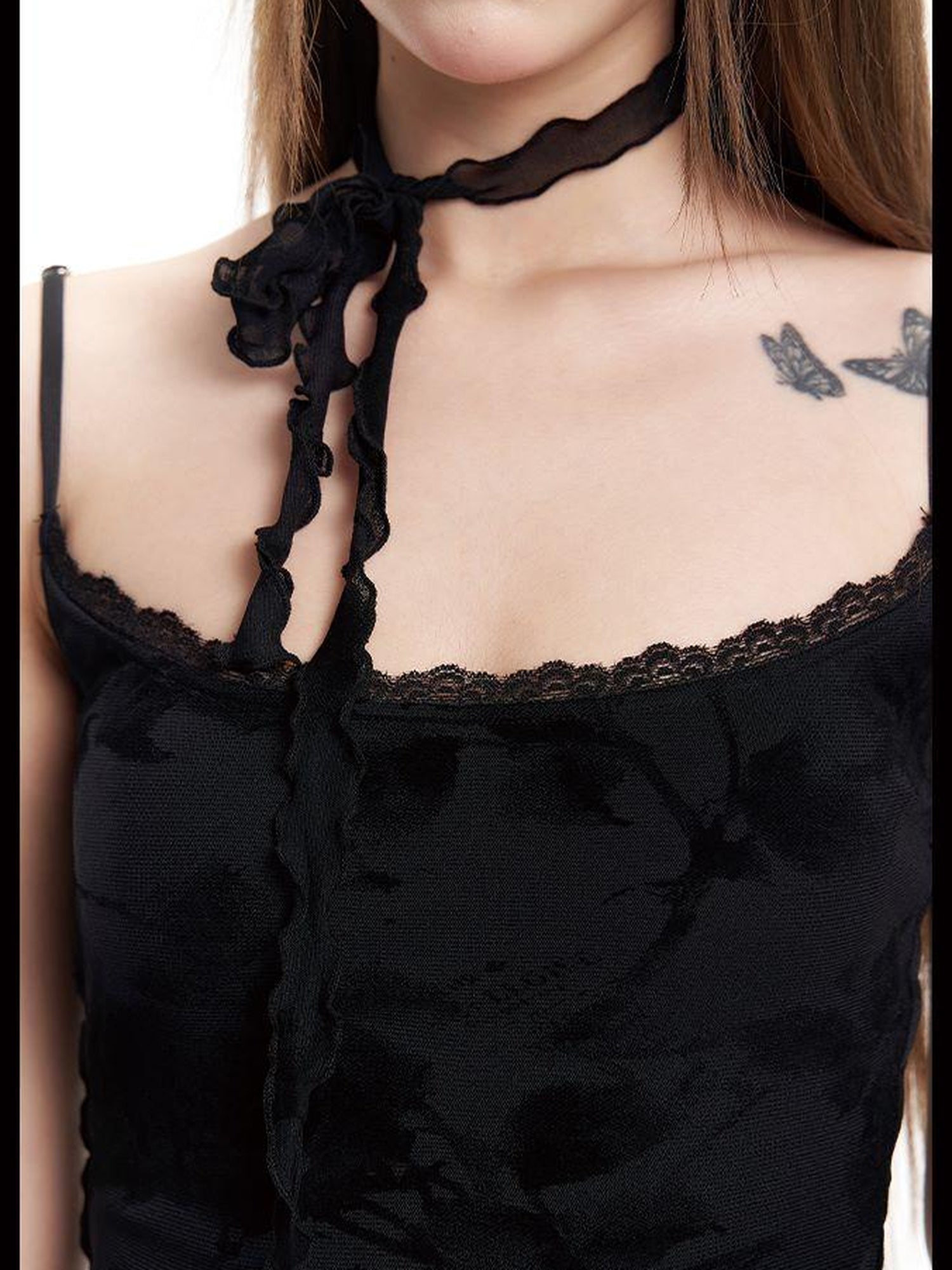 Update Anti Being General Dark Rose Black Spaghetti Strap Crop Top