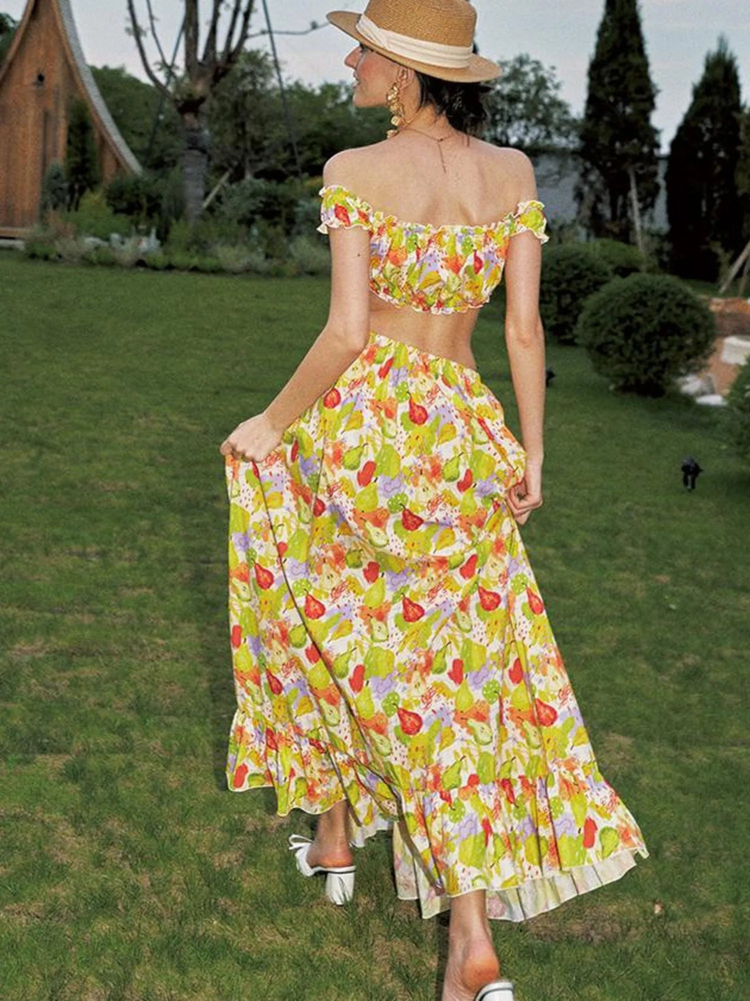 One Shoulder Floral Print Resort Maxi Dress Set