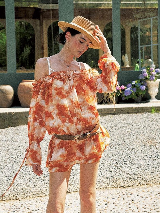 Anti Being General Orange Puff Sleeve Loose Women&