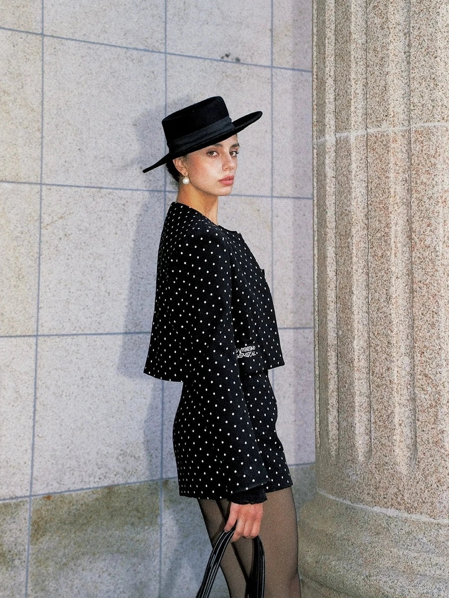 Anti Being General Retro Polka Dot Stretch Wool Blend Mini Dress Set Suits