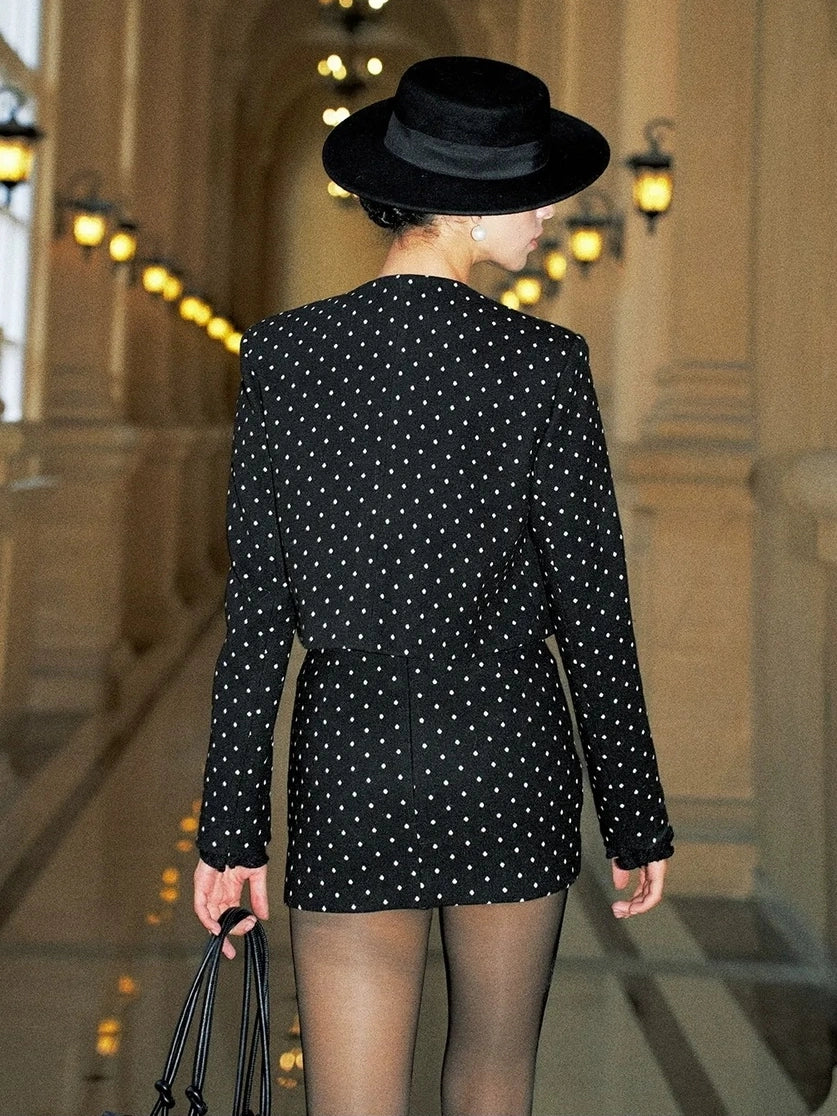 Anti Being General Retro Polka Dot Stretch Wool Blend Mini Dress Set Suits
