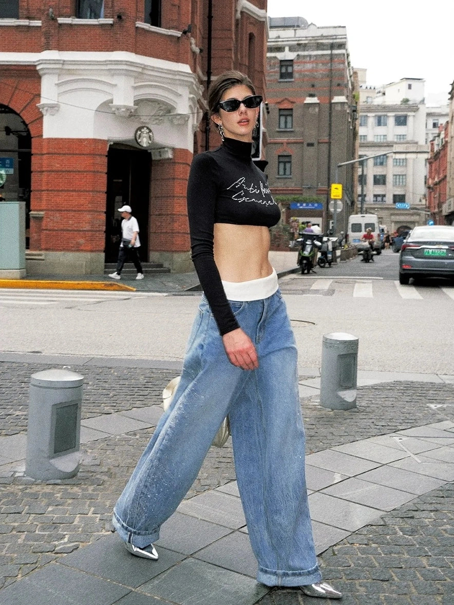 Anti Being General Retro Vintage Ripped Rhinestone Baggy Jeans Jeans