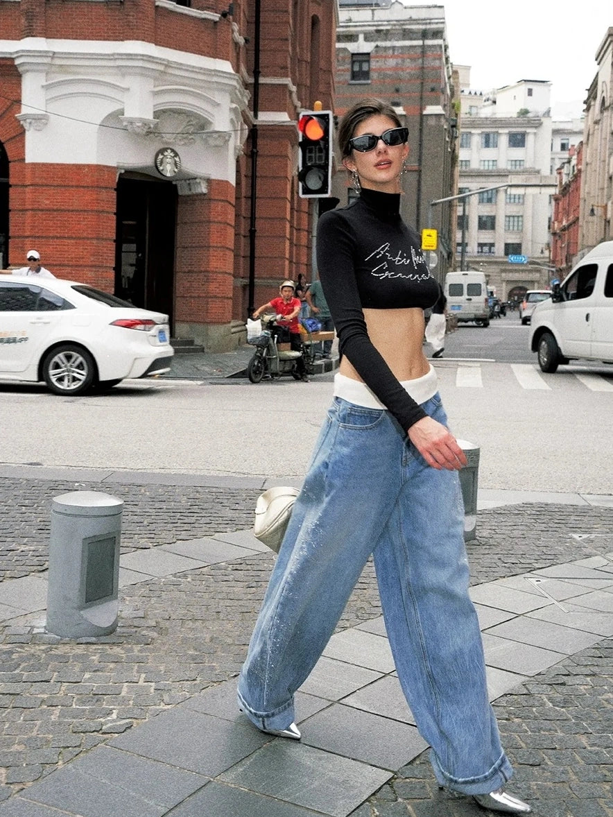 Anti Being General Retro Vintage Ripped Rhinestone Baggy Jeans Jeans