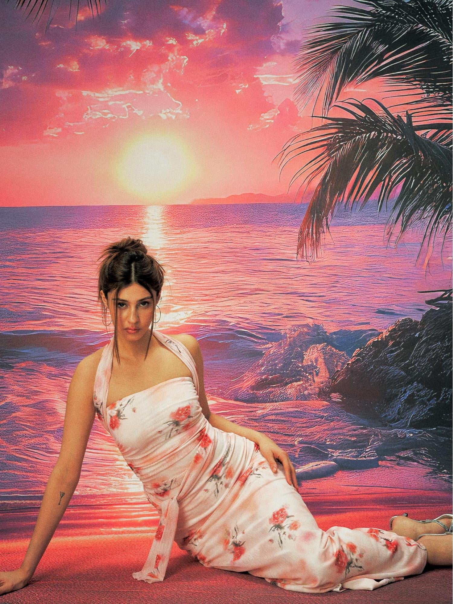 Anti Being General Rose Print Sheer Mesh Slit Women&
