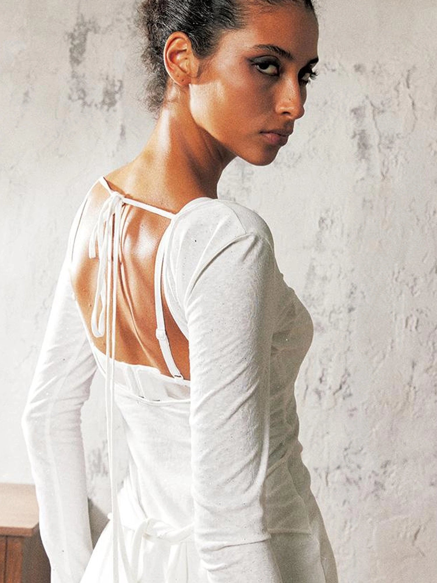 Sculpted Knit Mini Dress V-Neck T-Shirt Long-Sleeve