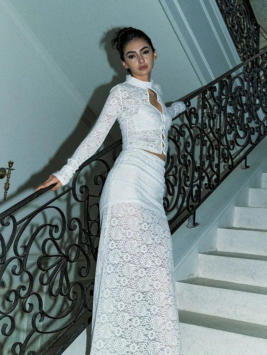 Anti Being General Sheer Lace Trimmed Slip Dress Set Suits