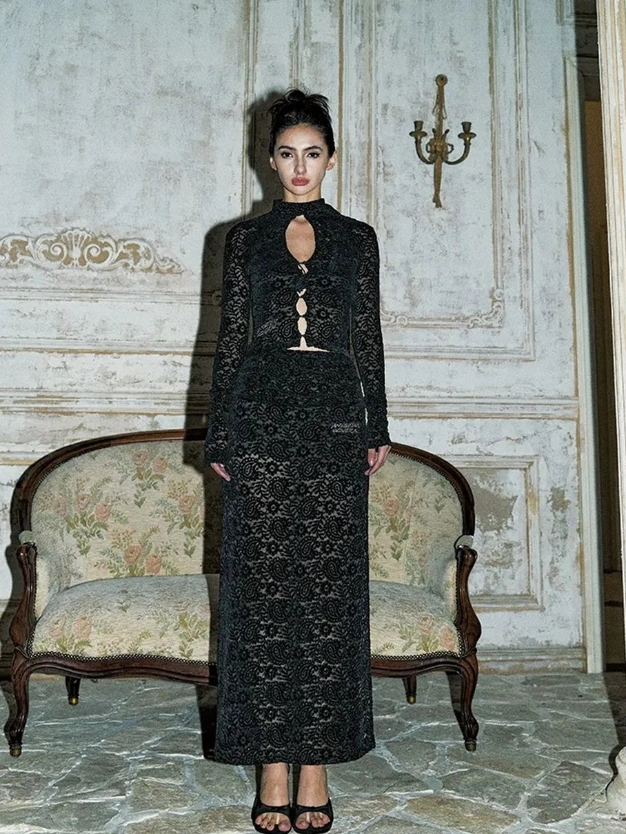 Anti Being General Sheer Lace Trimmed Slip Dress Set Suits