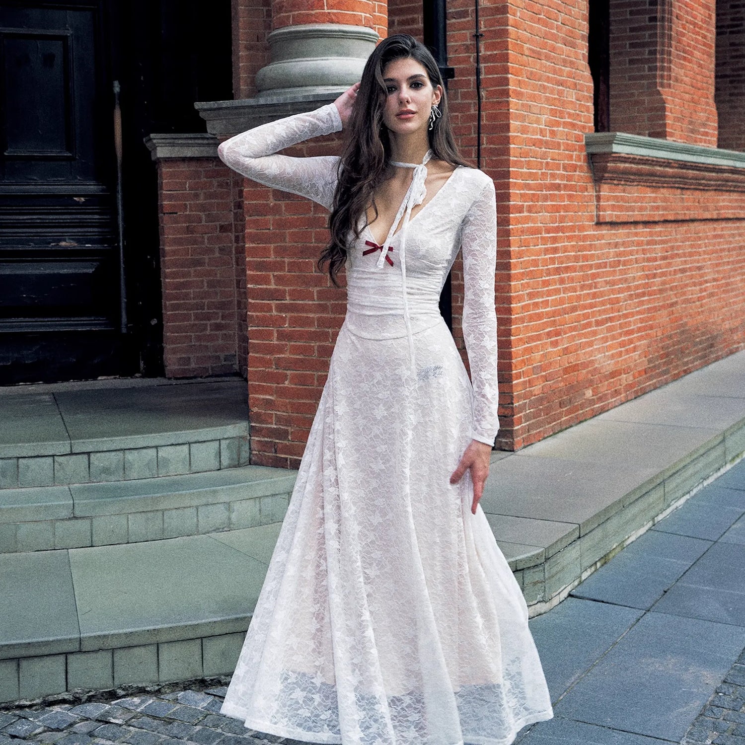 Anti_Being_General_Slim_Fit_V-Neck_Lace_Trim_Long_Sleeve_Dress_MISSTT