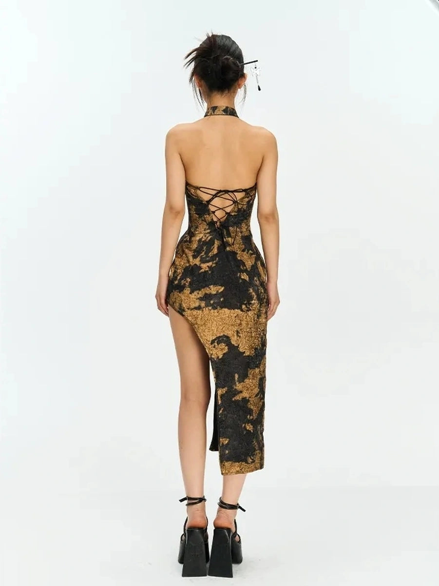 Anti Being General Vintage Oriental Siren Halter Dress V-neck T-shirt Long Sleeve Cheongsam/Qipao