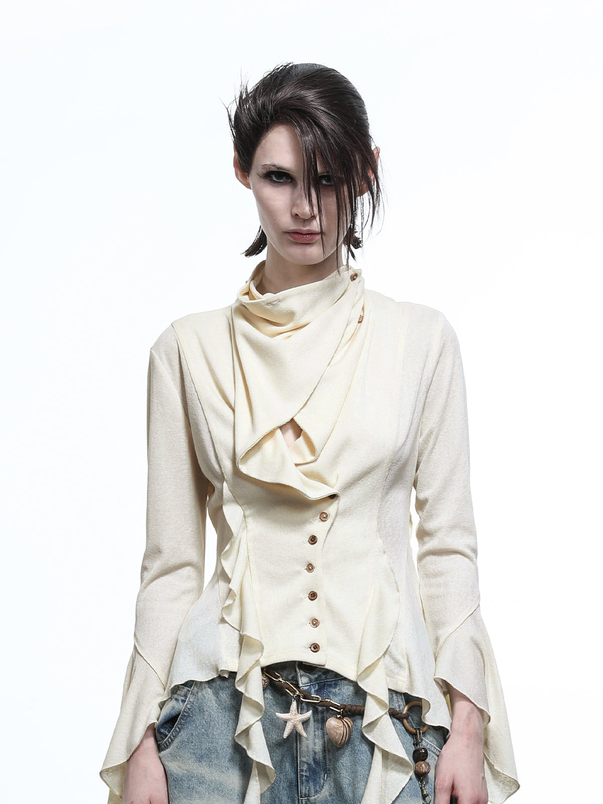 NN NORTH NODE Lycocell Asymmetrical Hem Knit Cardigan