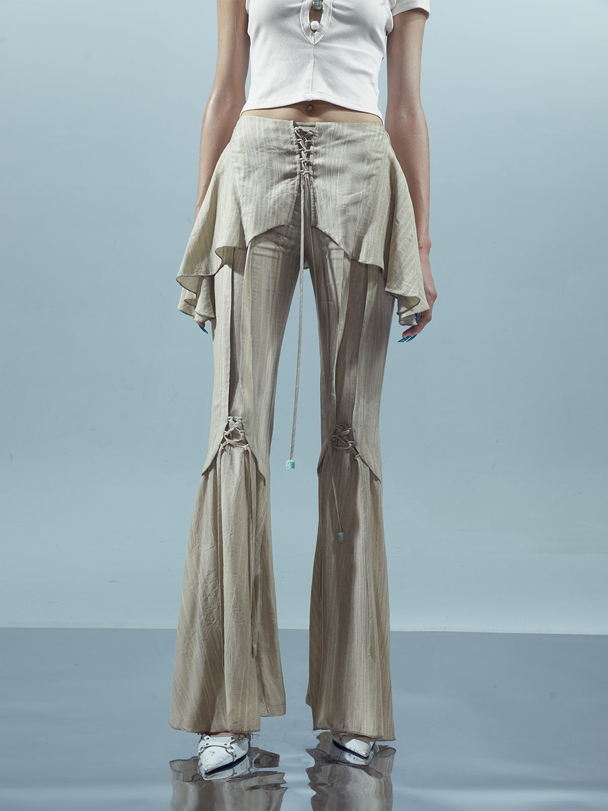 UpdateNN NORTH NODE Liquid Seam Flared Trousers with Flowy Side Panels